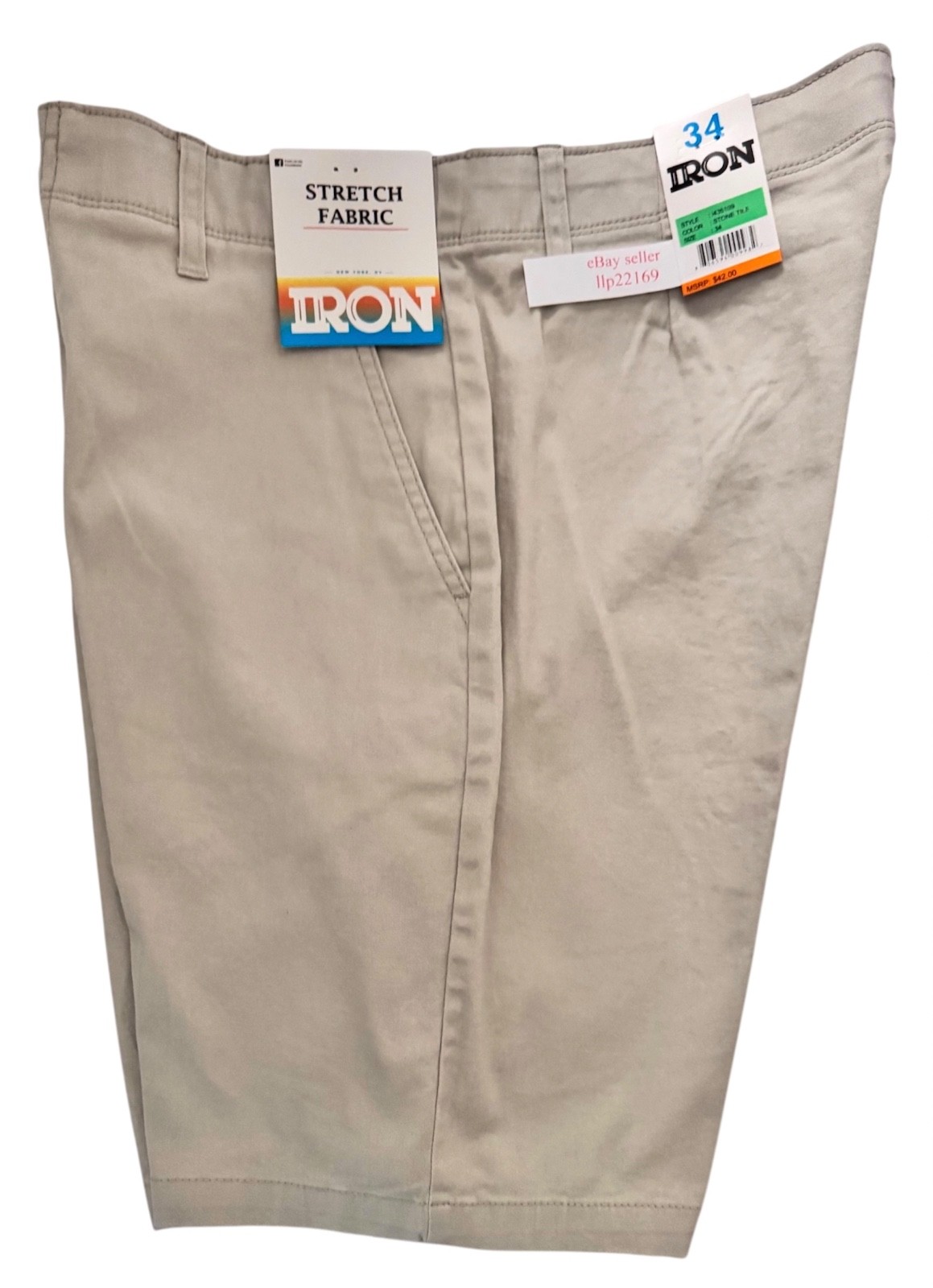 IRON CO Men’s Stretch Shorts (SIZE 34) Flex Waist Flat Front STONE TILE New Tag!
