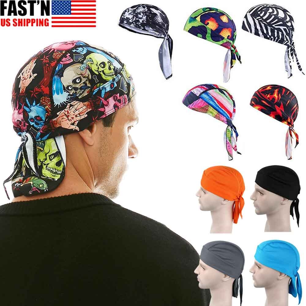 Cooling Motorcycle Wrap Biker Du Do Black Bandana Doo Rag Head Skull Cap Durag