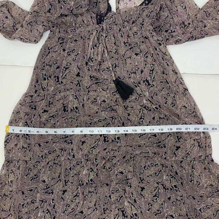 Lovestitch Women Small Maxi Dress Paisley Victorian Chiffon Tassels Sheer Boho