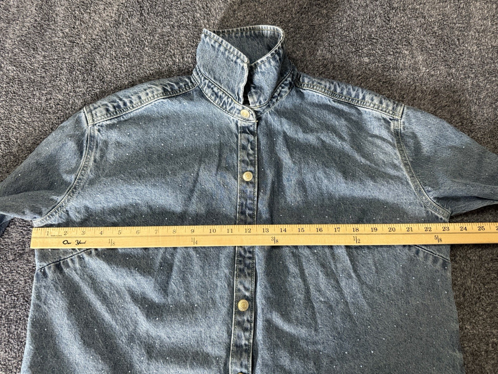 Scoop Rhinestone Embellished Cotton Denim Shirt Long Sleeve XS (fit size 10)NWOT