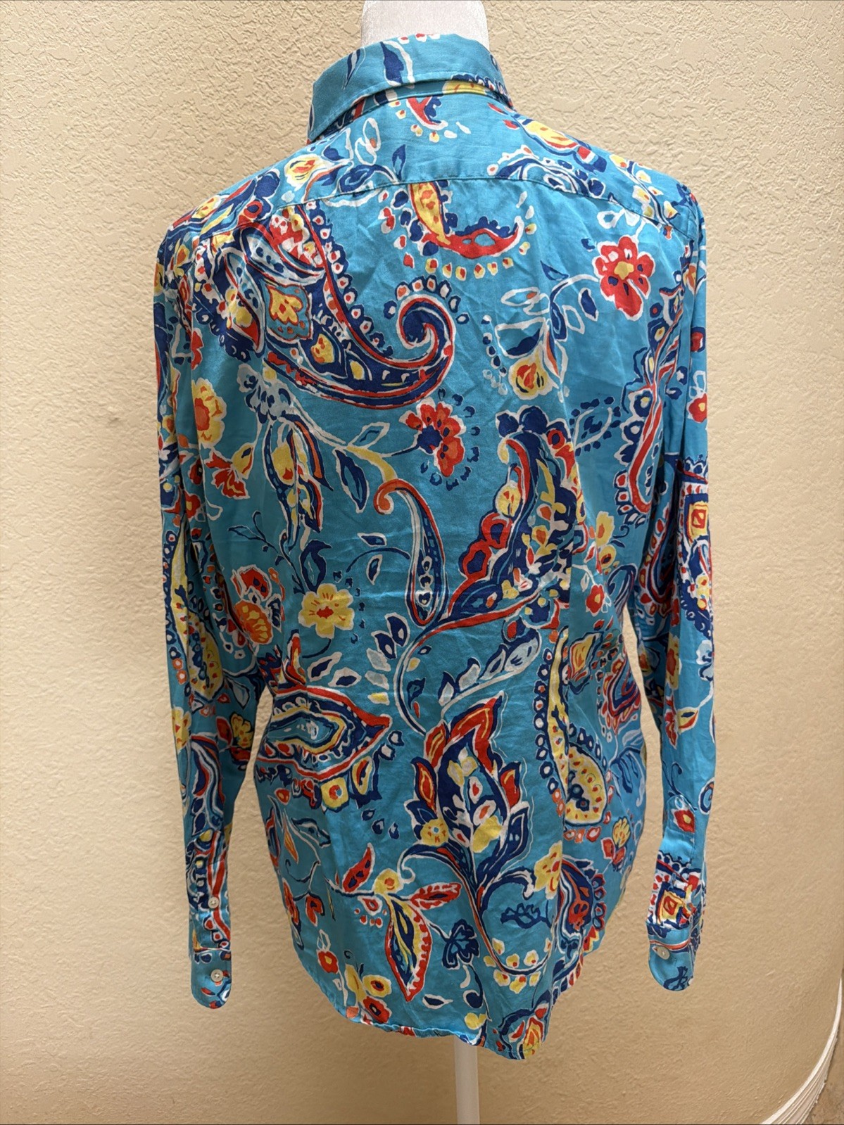Lauren Ralph Lauren Petite Blue Paisley 100% Cotton Button Down Shirt PL Womens