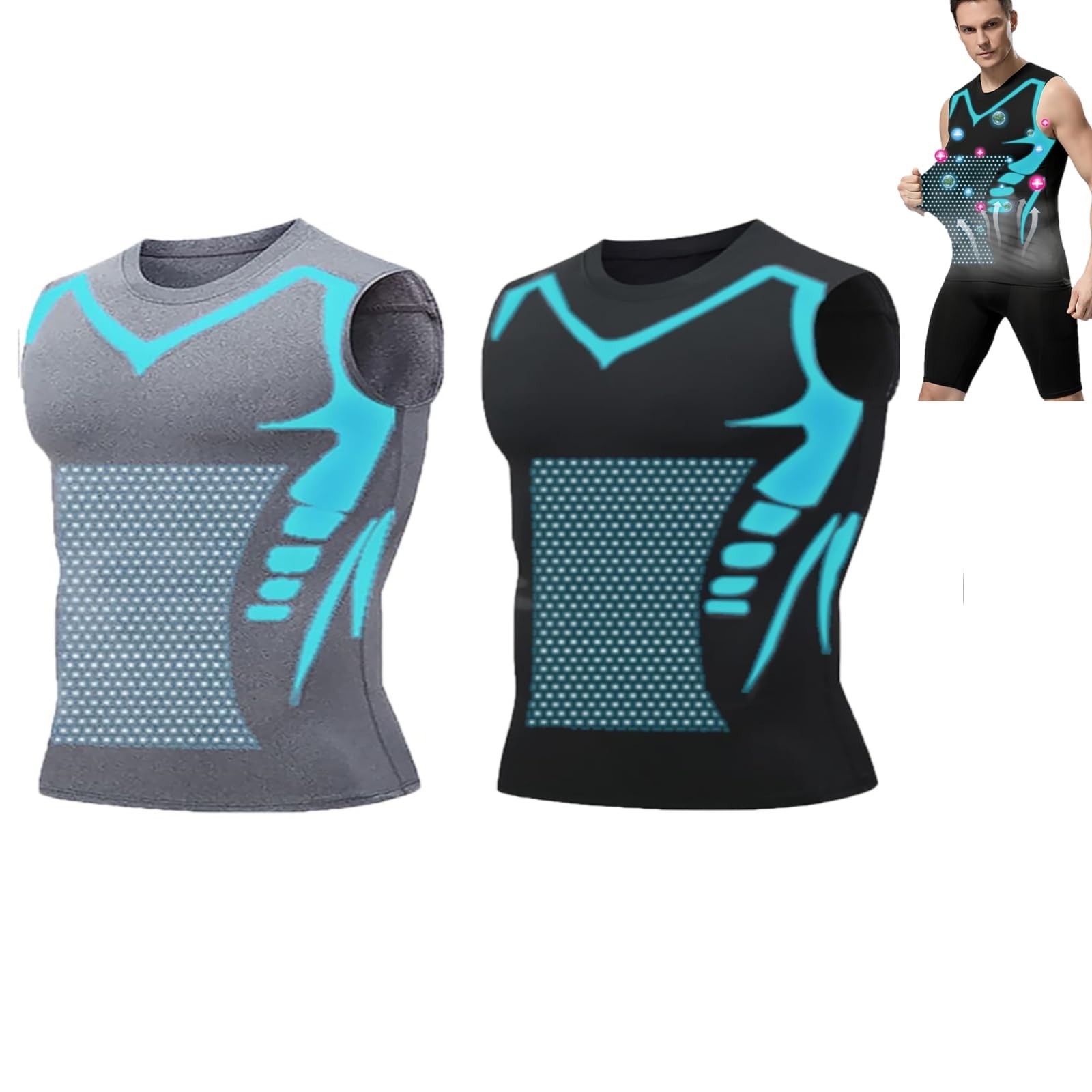 Men Compression Shirt Version Ionic Shaping Sleeveless Vest Sport Tank Top S-2XL