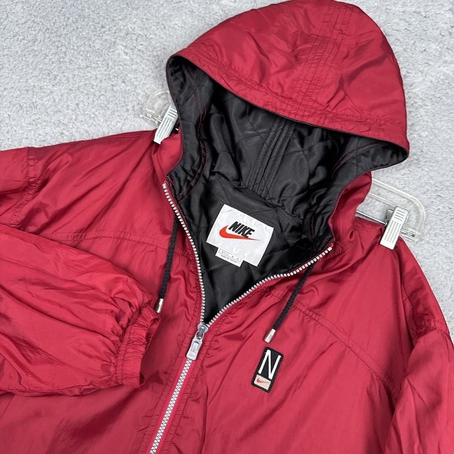Vintage Nike Jacket Mens Medium Red Hooded Insulated Windbreaker N Logo 90s