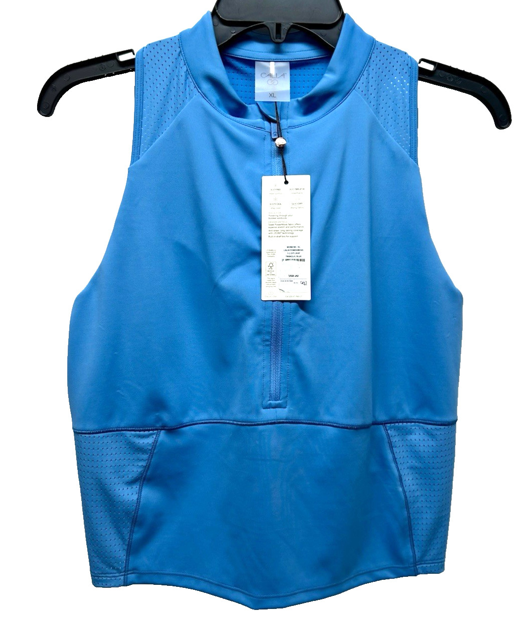 Calia Powermove 1/2 Zip Tranquil Blue Women’s XL Crop Top Sports Bra Tank (D1)