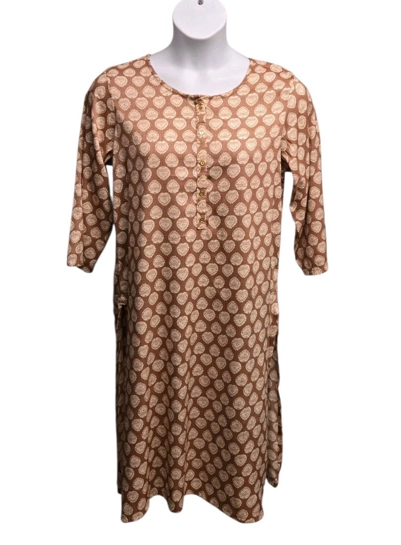 Fusion Kurta Womens Size XXL Brown Cream Printed Long Sleeve Pullover