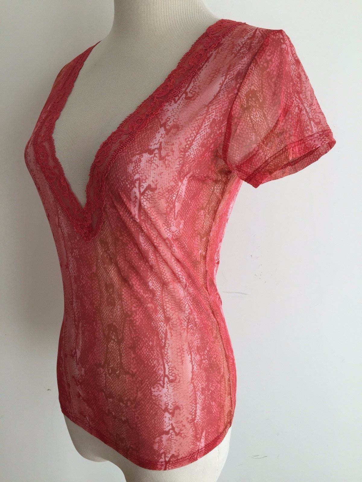 Victoria’s Secret V-Neck Top Semi-Sheer Tea Rose Animal Print Size M