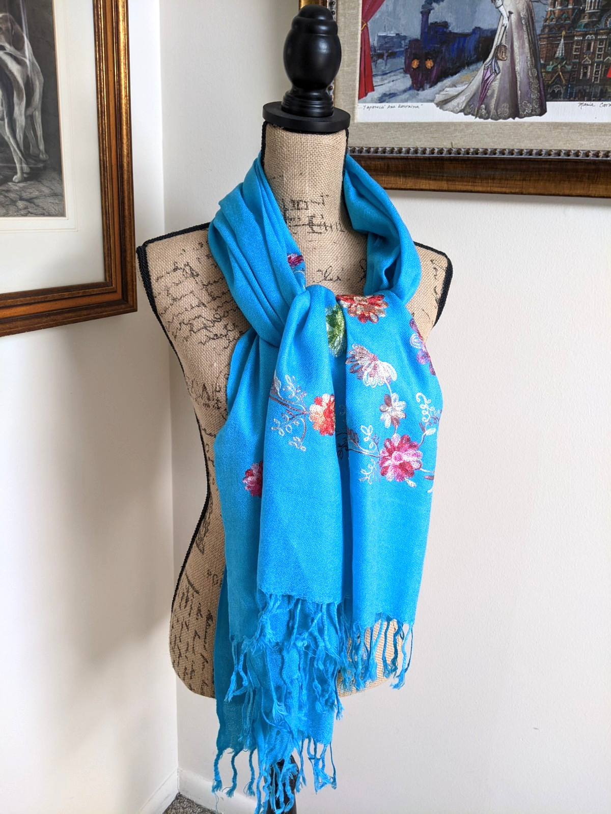 MEXICAN EMBROIDERED SOFT FRINGED SHAWL REBOZO WRAP 72 X 28 – MADE in MEXICO