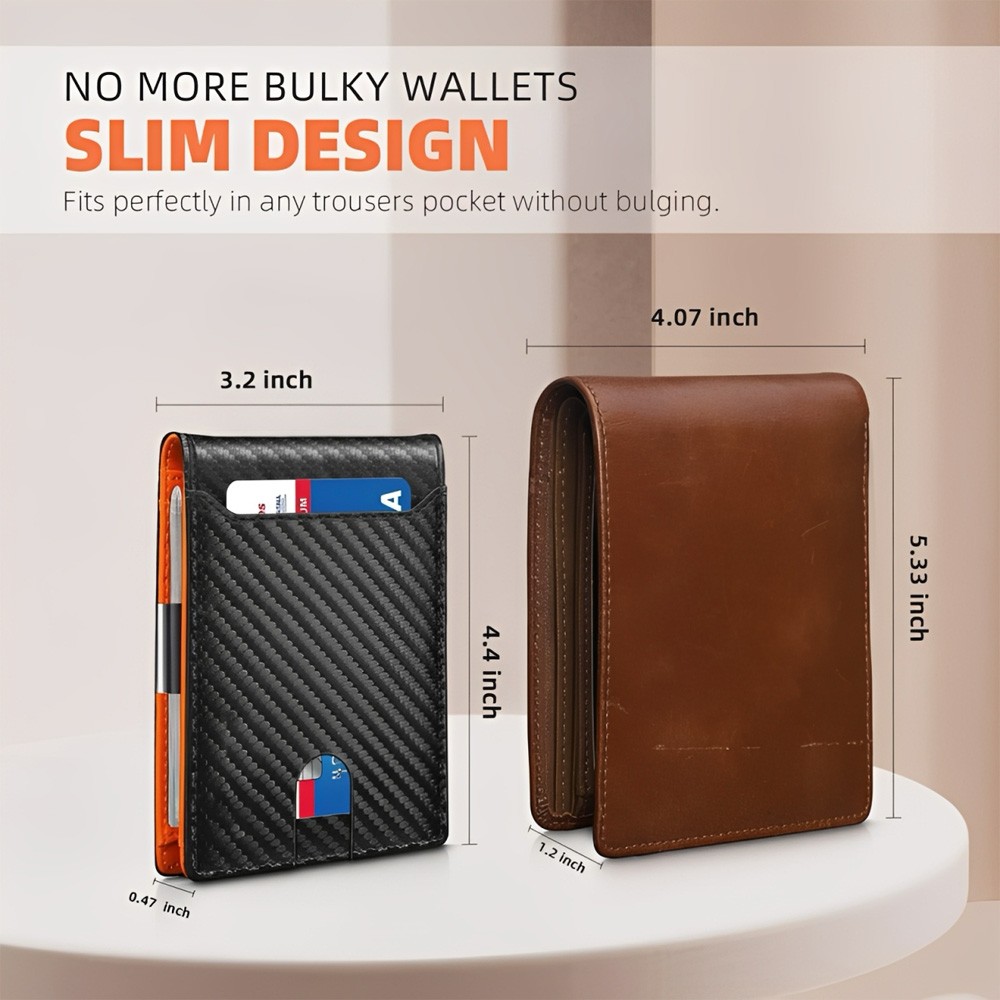 Men’s Slim PopUp Bifold Carbon Fiber Wallet, RFID Blocking, Money Clip, Men Gift