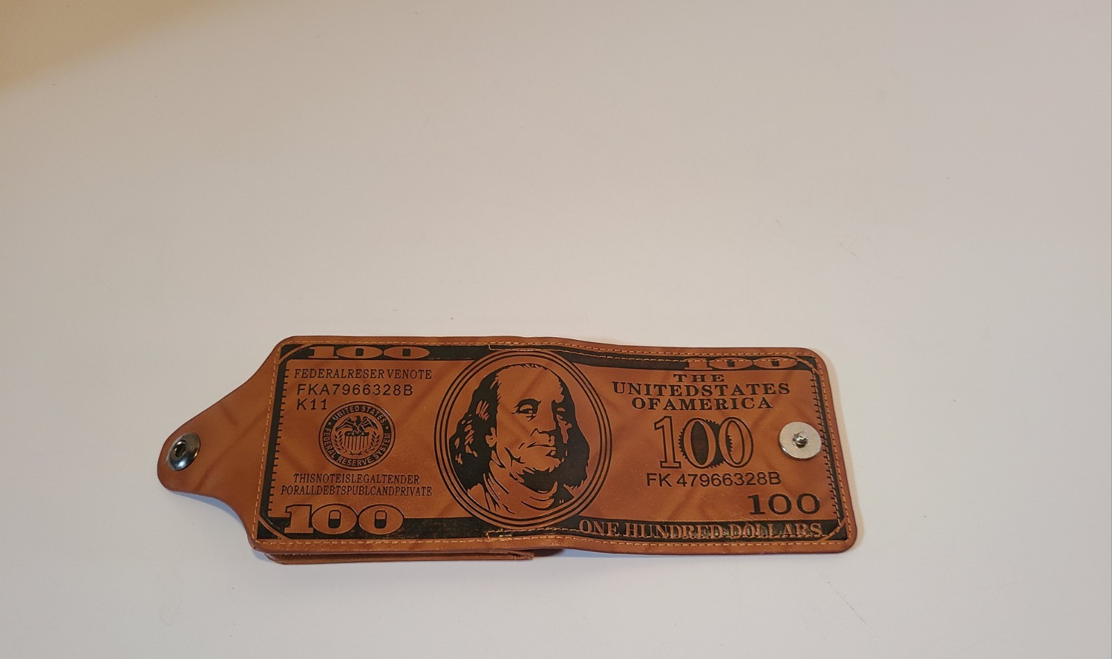 Mens Novelty $100 Bill Wallet Tan Faux Leather Bi Fold Snap Closure