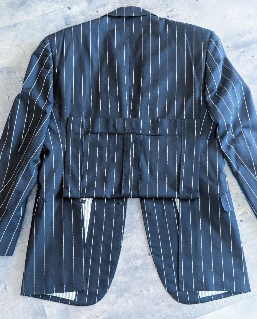 ERMENEGILDO ZEGNA Chalk Stripe Suit Black Cotton Silk Slim Fit 38R 2 Piece