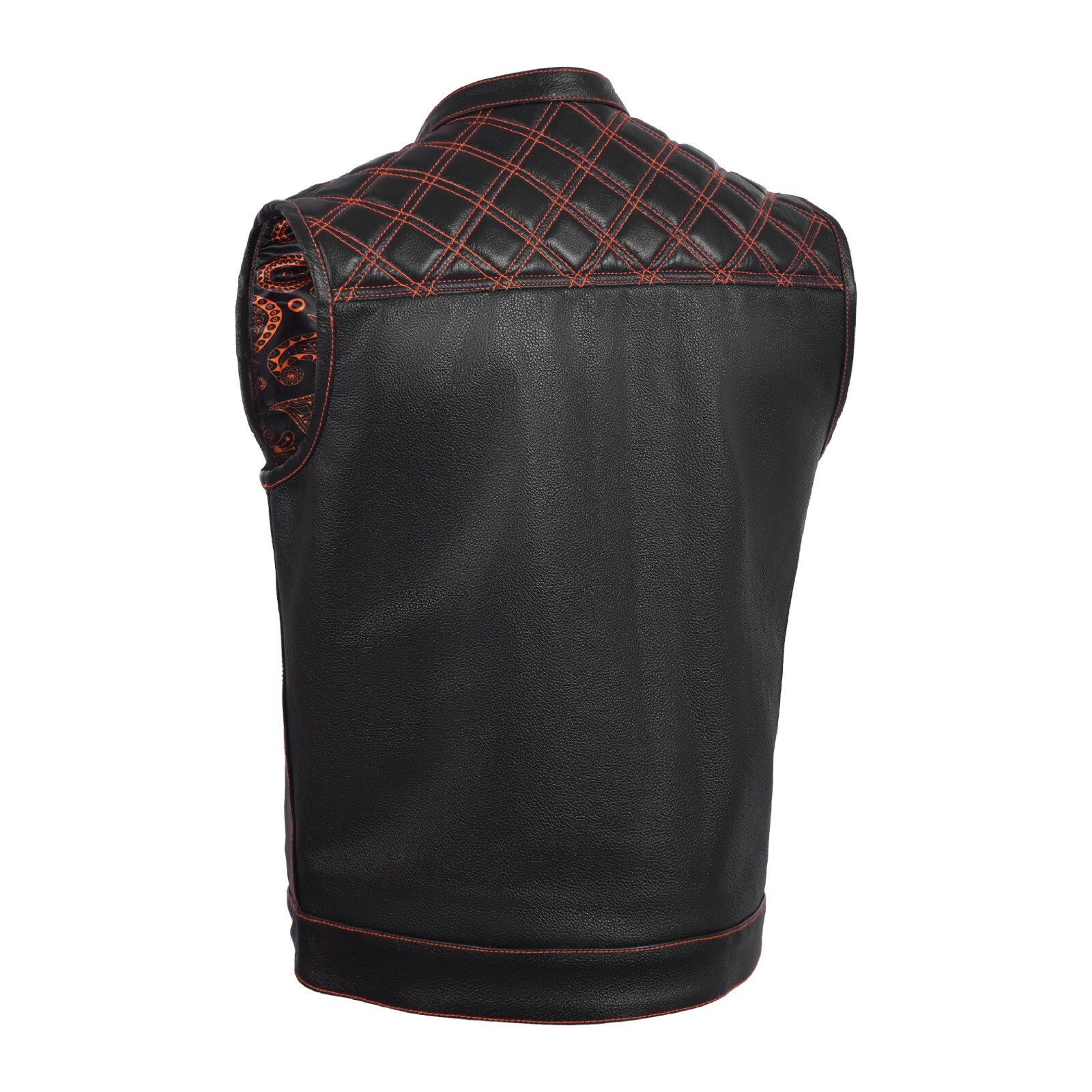 ORANGE HL11693SPTORANGE Black Men Cross Stitch Club Leather Vest
