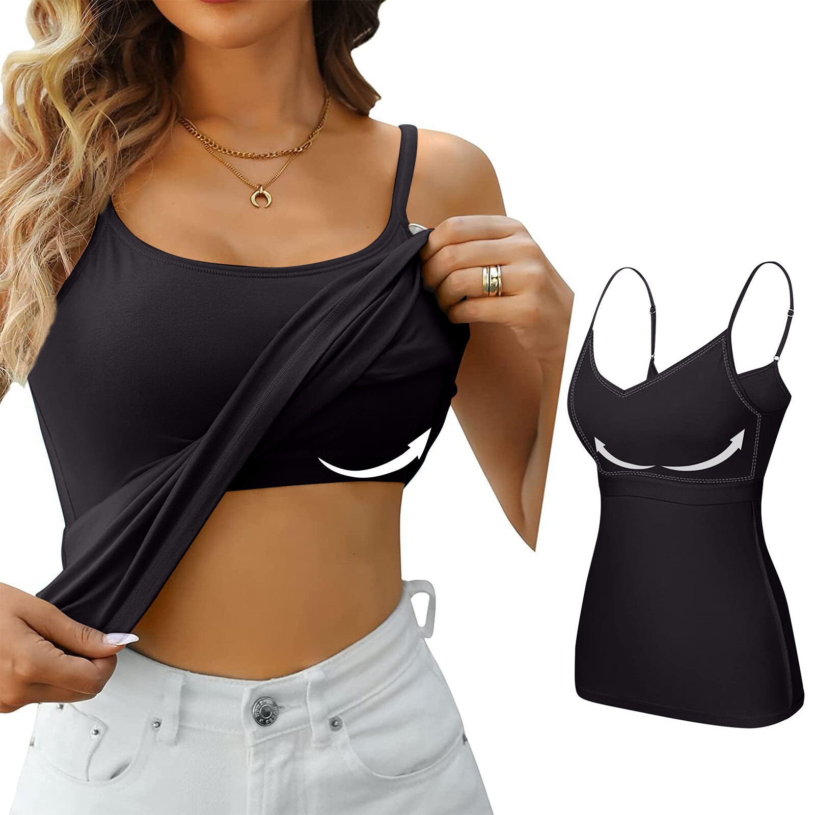 Womens Fit Camisole with Built in Bra Adjustable Spaghetti Straps Camis Tank Top