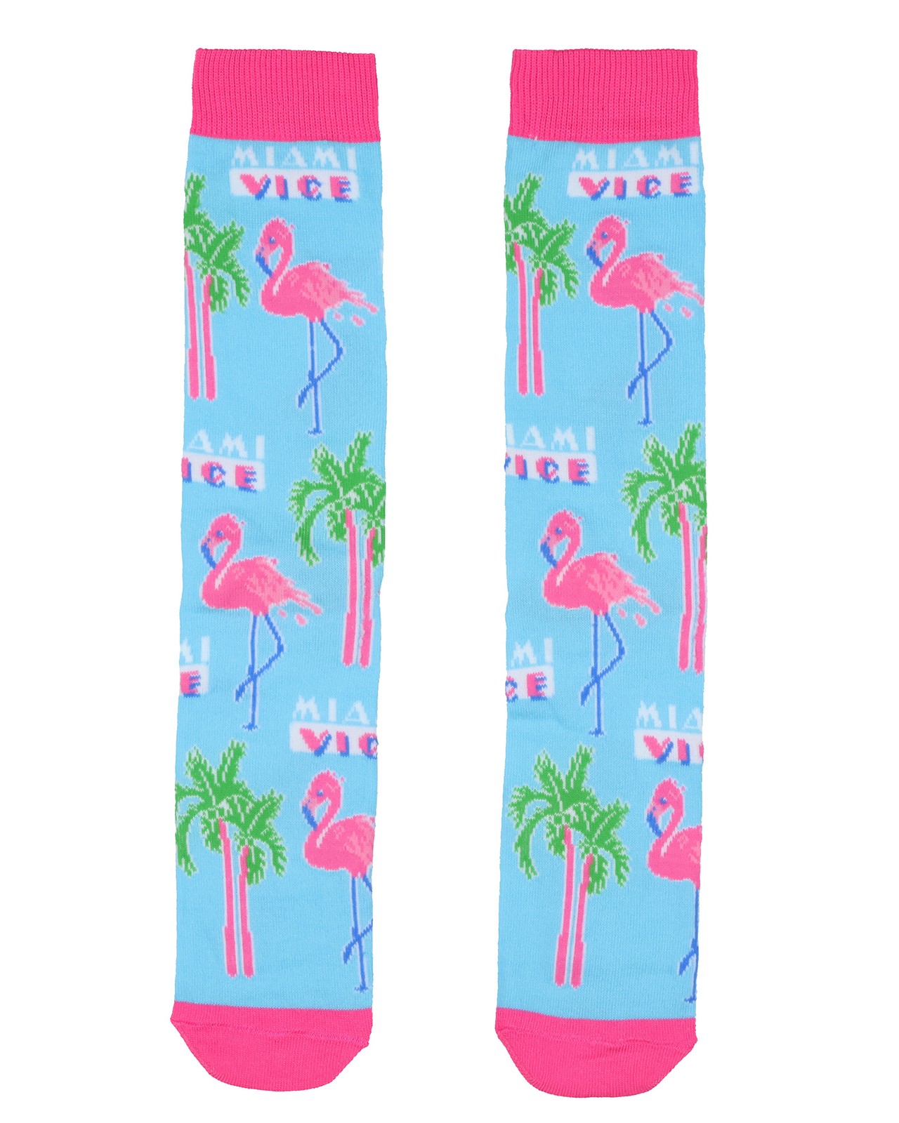 Miami Vice Socks Men’s Flamingos and Palms All Over Design Crew Socks