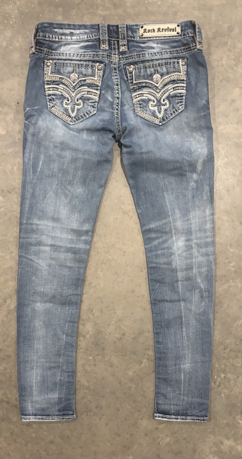 Rock Revival Jeans Vien Skinny Destroyed Low Rise Womens Size 29 Thick Stitch