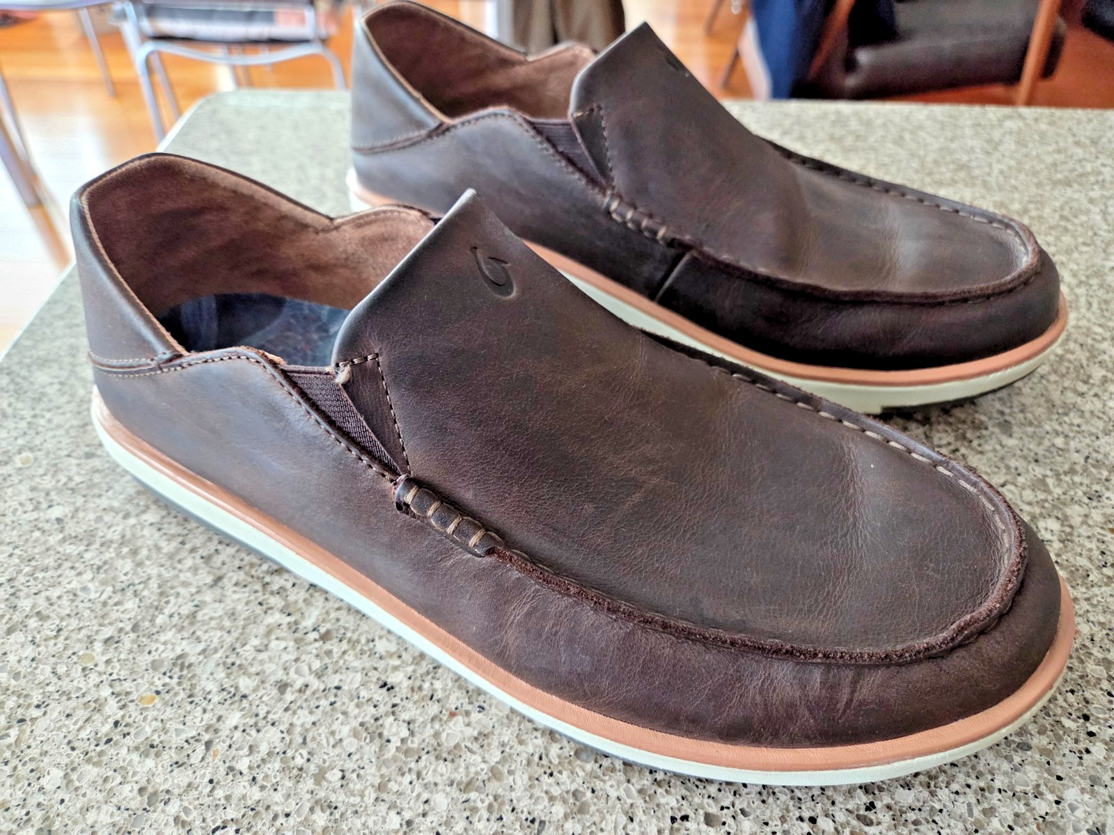 OluKai Kalia Slip On Mens 11 Dark Wood Shoes 10453-6363 Boat Nubuck Leather