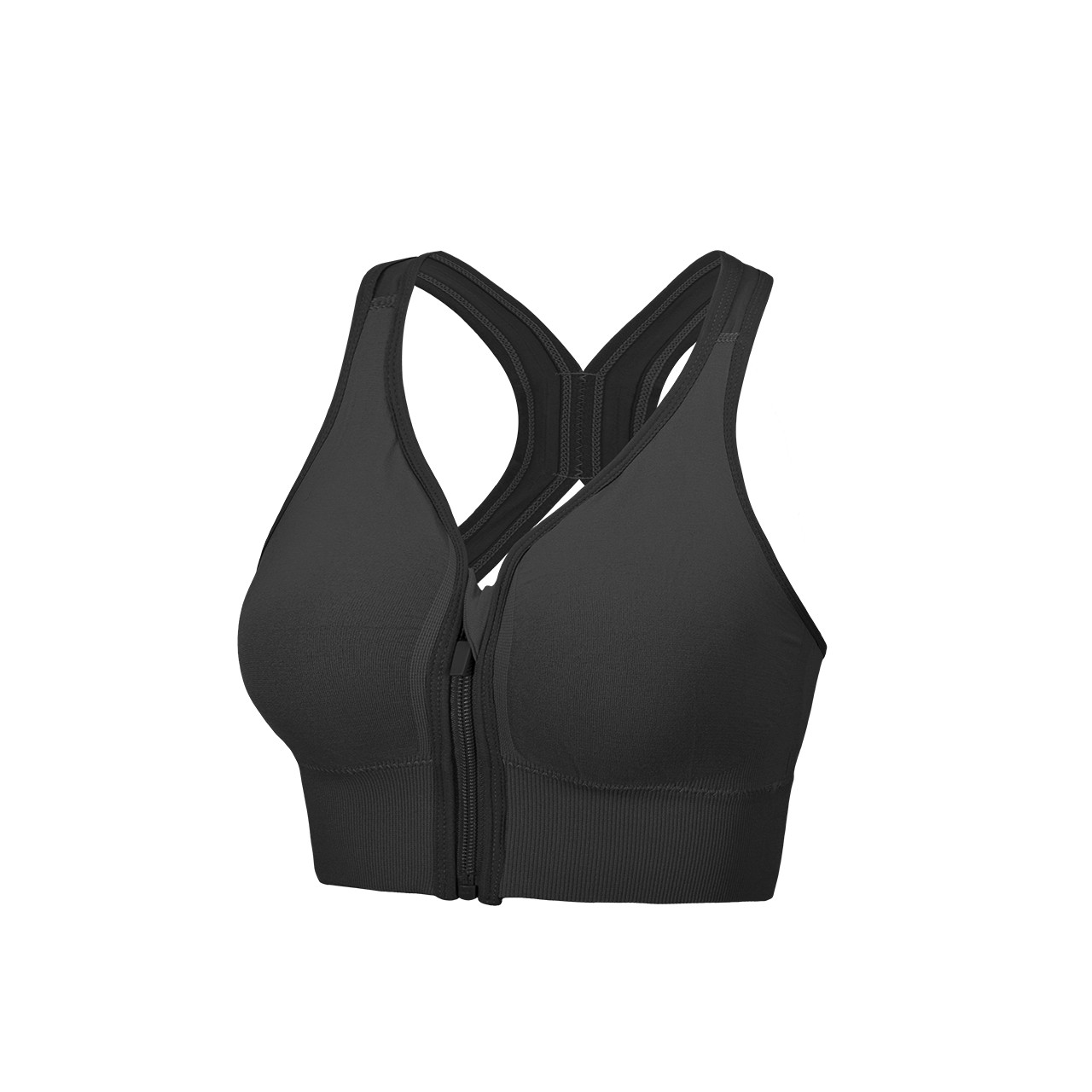 Front Zip Sports Bra Racerback High Support Wireless Fitness Bralette