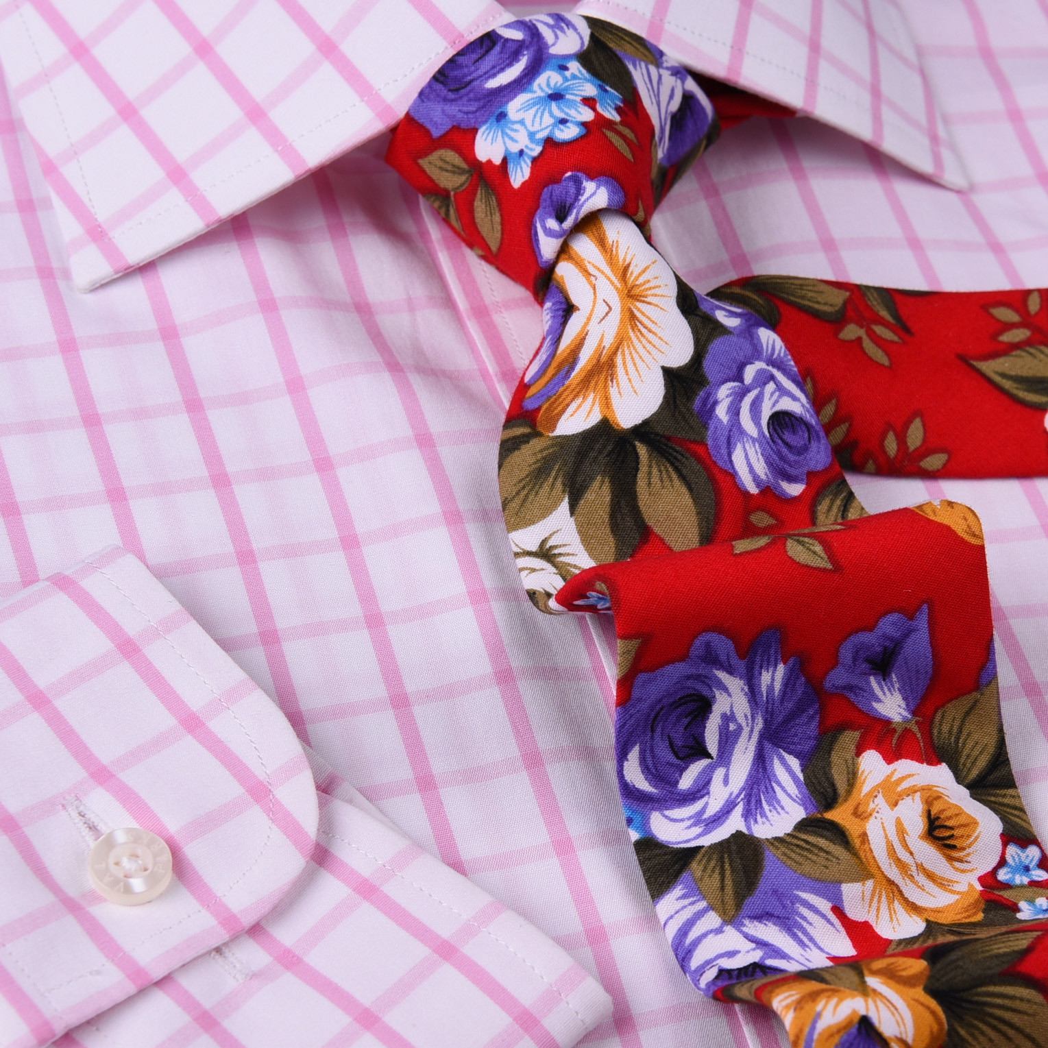 Mens Pink Plaids & Checks Formal Business Dress Shirt Lightweight Easy Iron Top