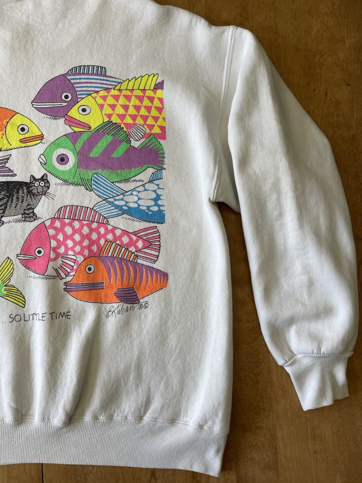 Vintage Crazy Shirt B Kliban Cat So Many Fish So Little Time Sweatshirt Size L