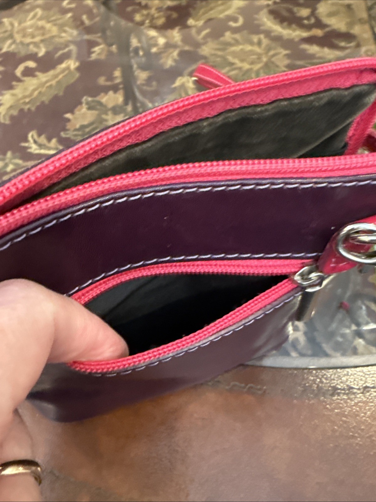 Vera Pelle Italian Leather Fuschia/Purple Crossbody Bag Adjustable Strap