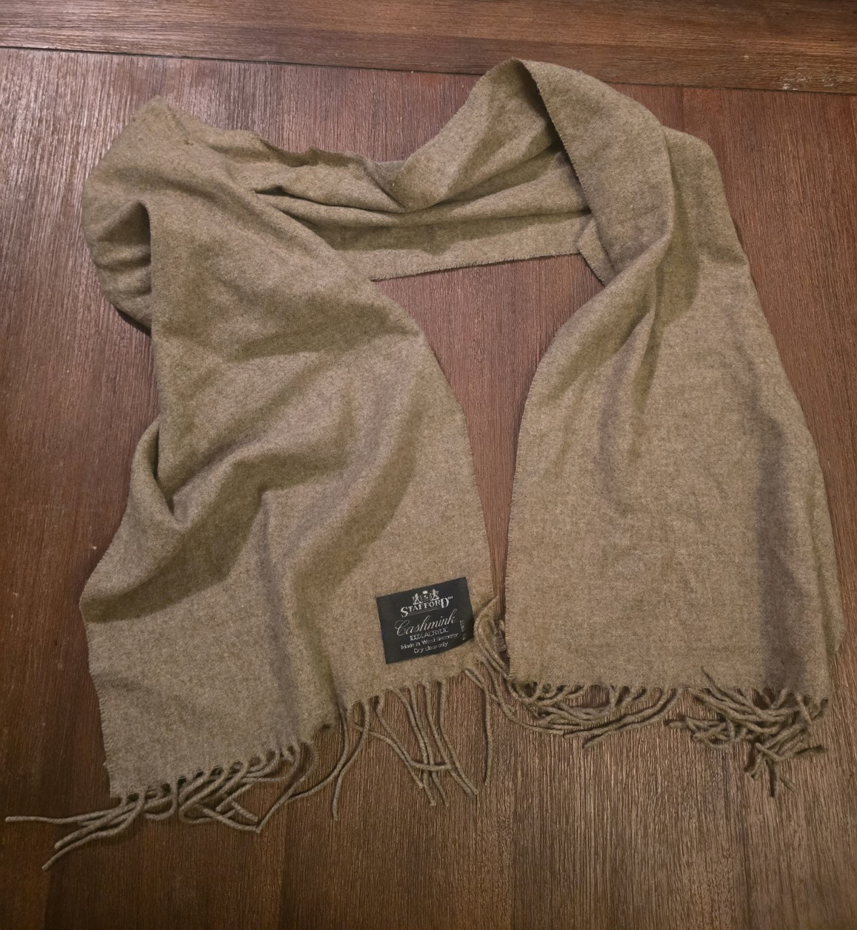 Stafford Cashmink Men’s Tan Solid Acrylic Rectangle Scarf with Fringe