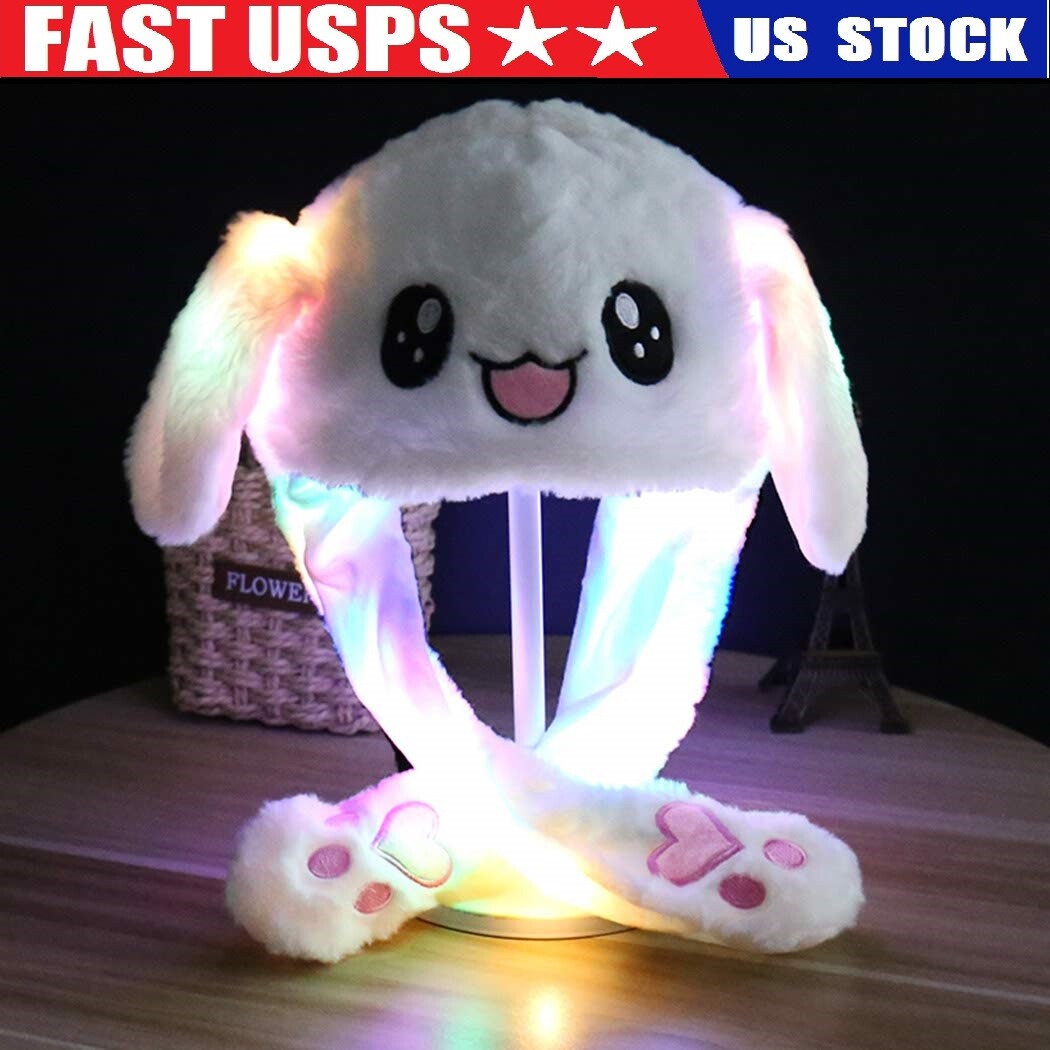 Bunny Hat Light Up Cute Plush Rabbit Hat Moving Ears with LED Light Gift US