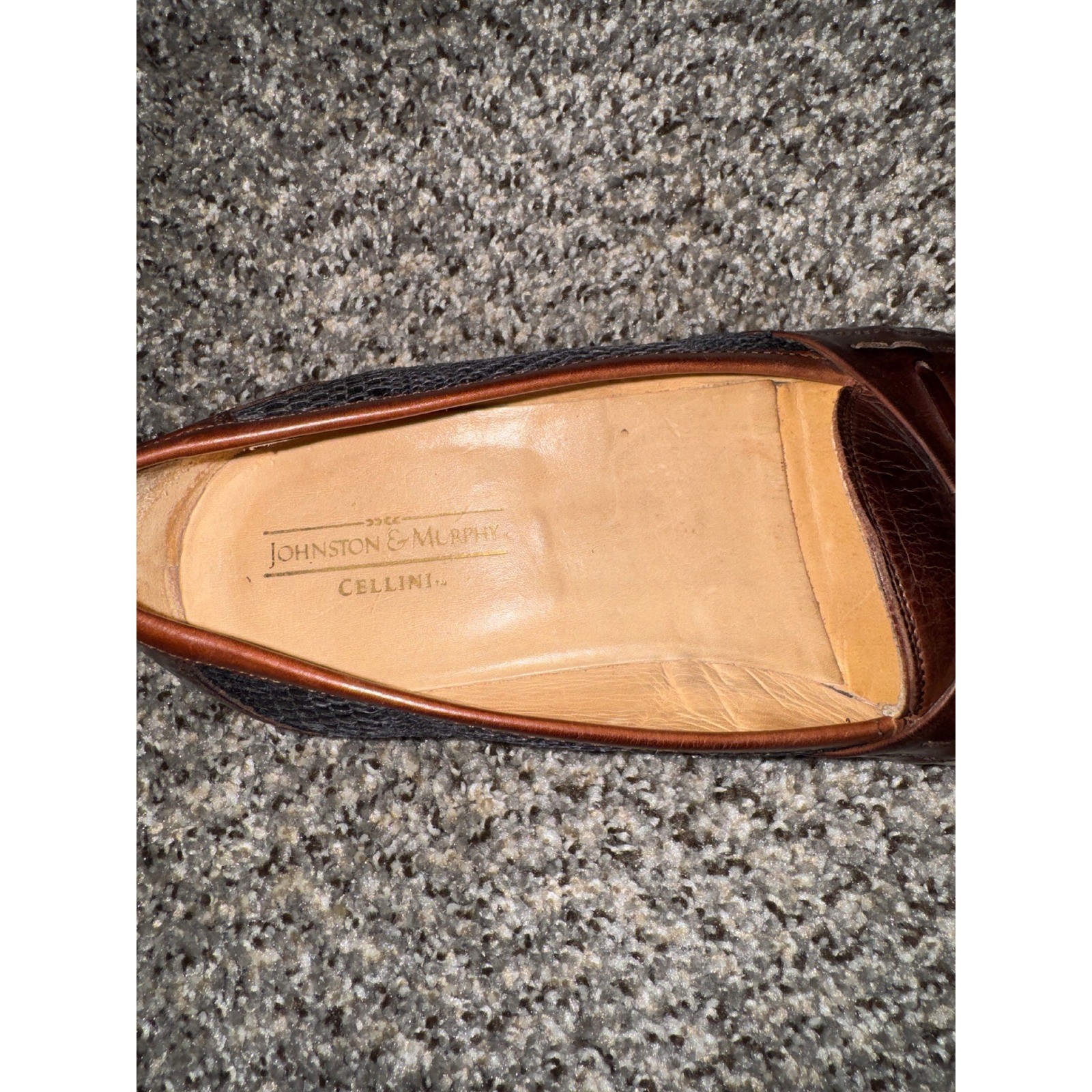 Johnston & Murphy Cellini Mens 9 M Brown Leather Black Woven Tassel Loafers