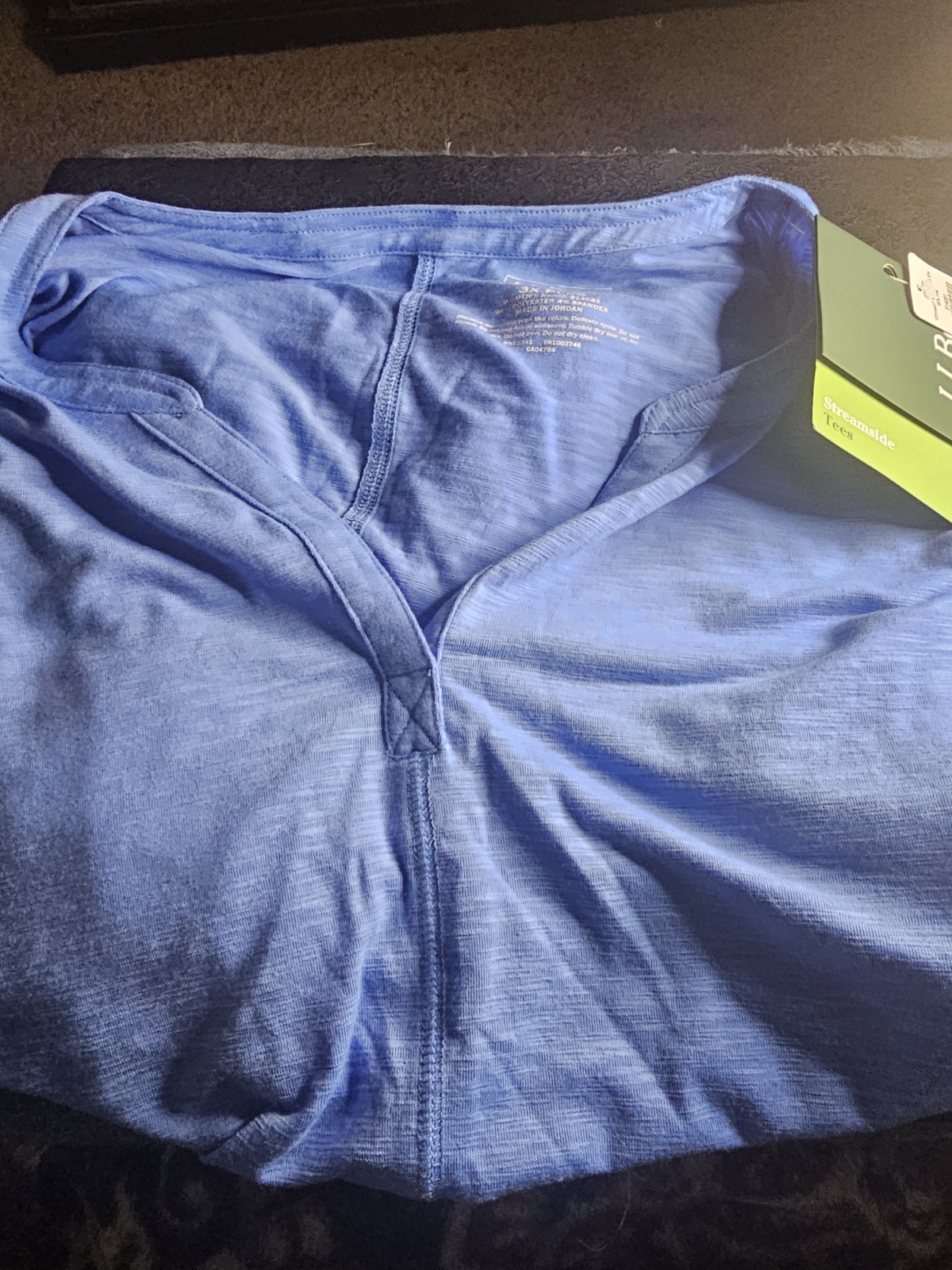 LL Bean Streamside Tee Womens 3X Plus Arctic Blue Split Neck 3/4 Sleeve