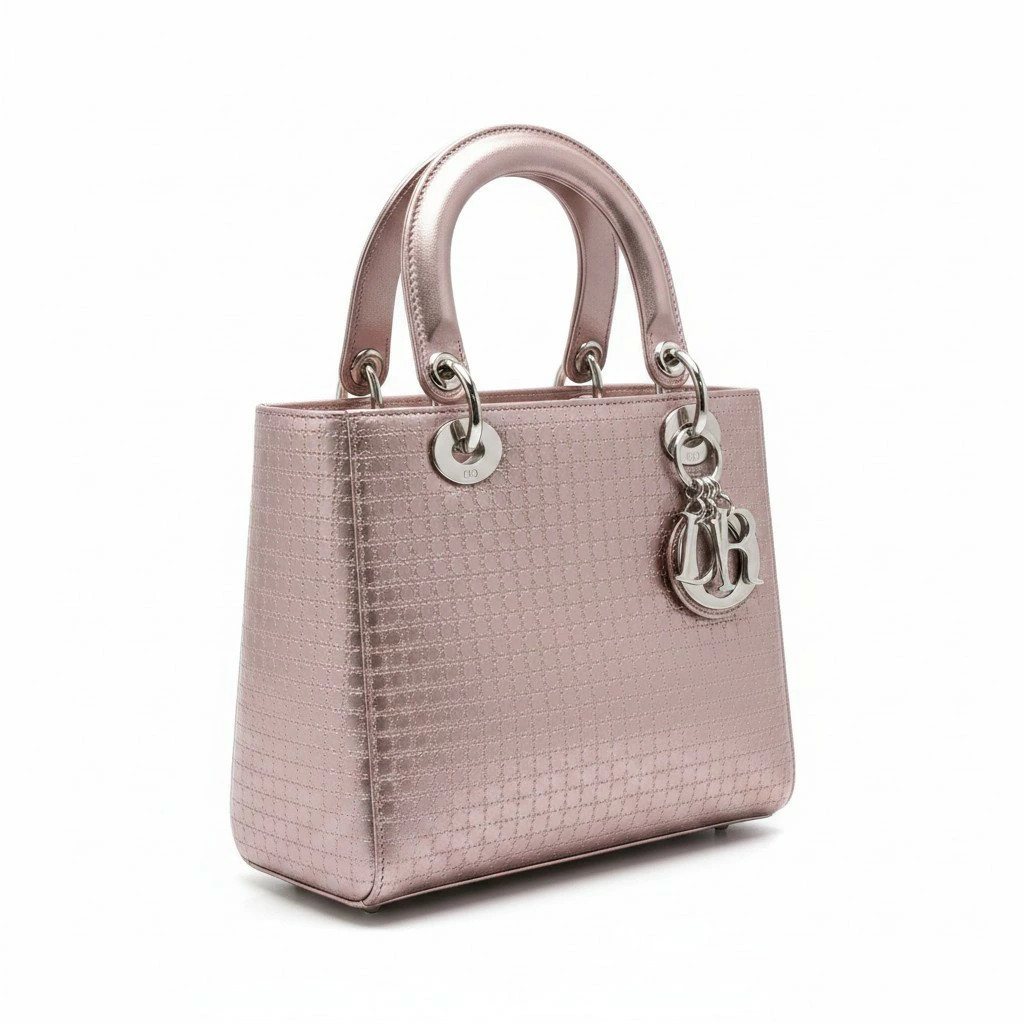 Christian Dior Lady Handbag Metallic Pink Bag Ta1 Used