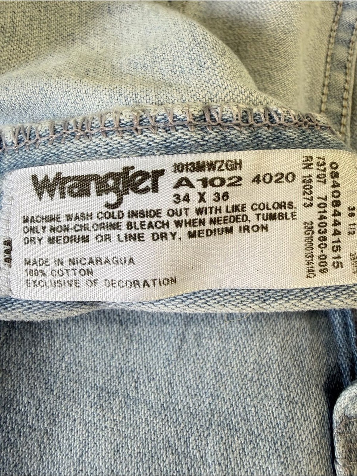 Wrangler 1013MWZGH Jeans Mens 34×36 Light Wash Regular Fit Western Cowboy Denim
