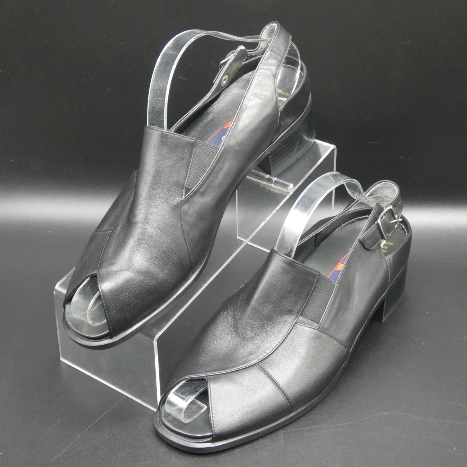 Theresia M Celeste Black Leather Slingback Open Toe Pump Sandals Size UK 8 US 10