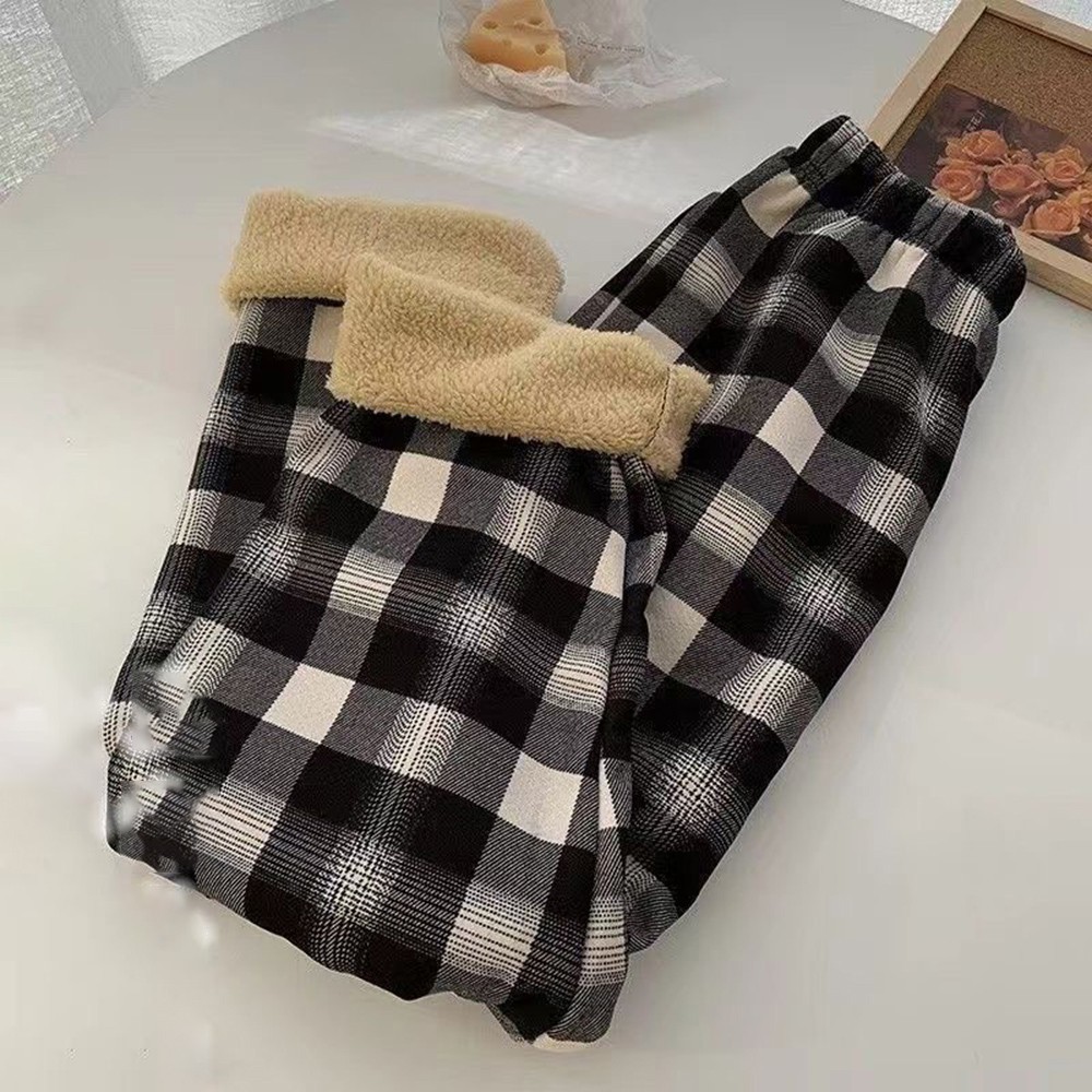 Women Summer Checkered Print High Waist Pants Straight Fit With Lining For Yoga