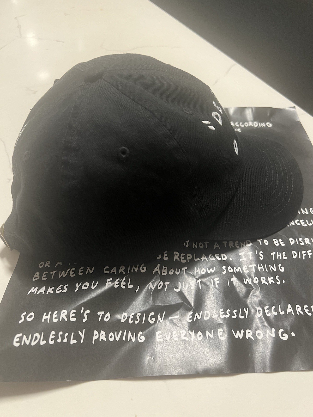 Design Is Dead White Embroidered Quote Black Cap One Size New Adjustable Unisex