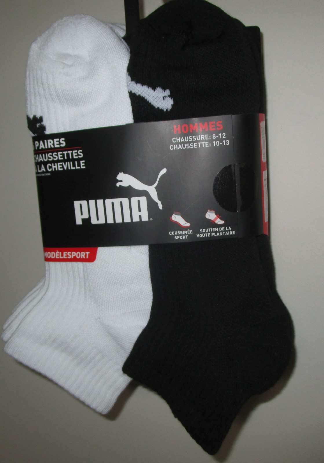 PUMA~Size 10-13~Men’s 6 Pair Black & White Sportstyle Quarter Crew Socks