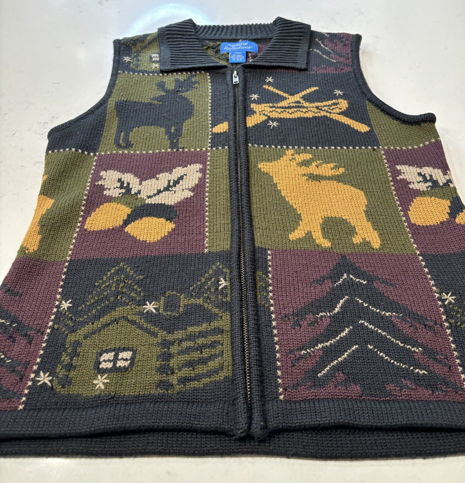 NATURAL REFLECTIONS (VTG) Wool Blend Sweater Vest Med Full Zip Cabincore Nature