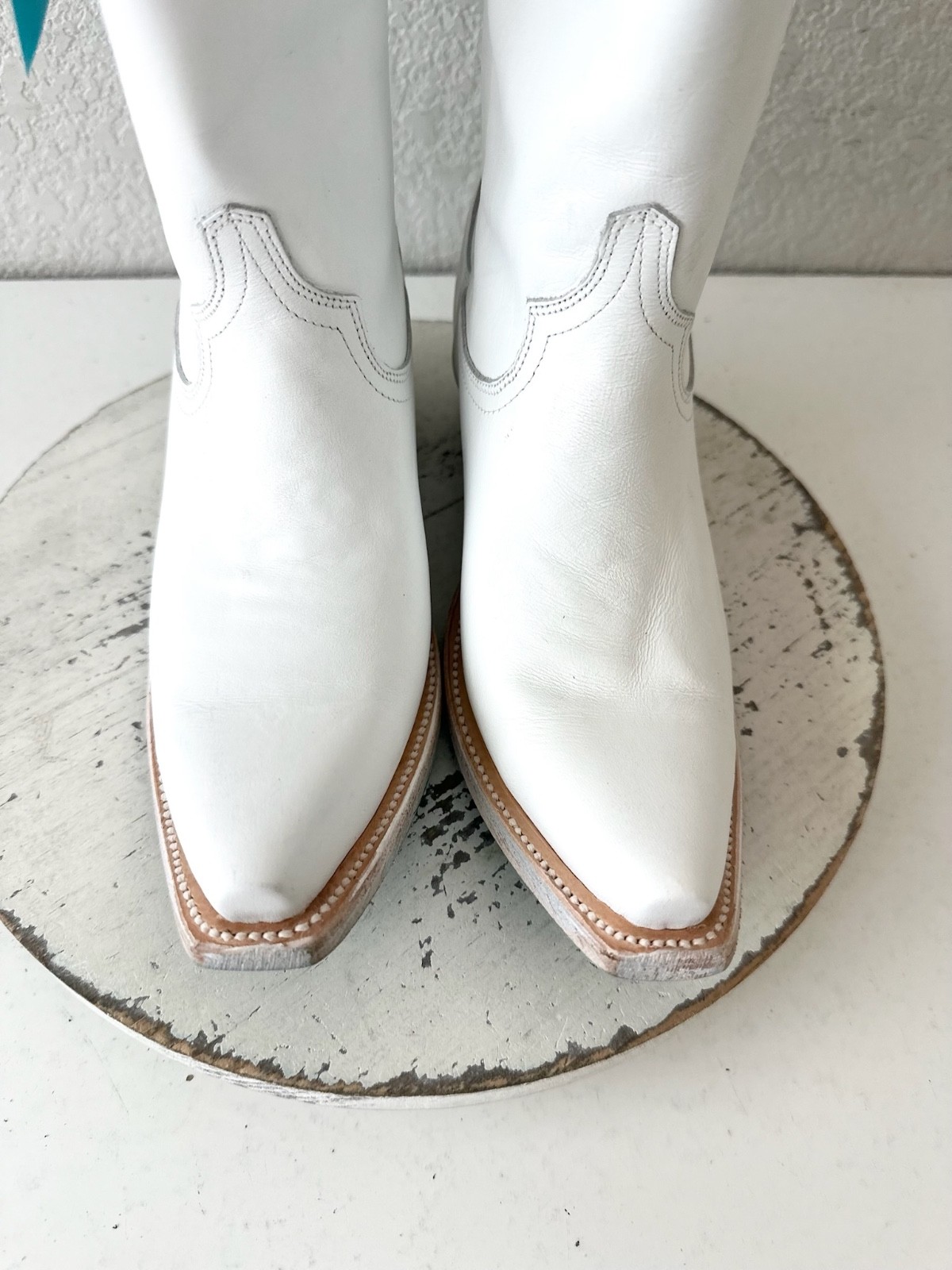 Lane EMMA JANE White Cowboy Boots Western Cowgirl Mid Calf Tall Snip Toe Sz 7