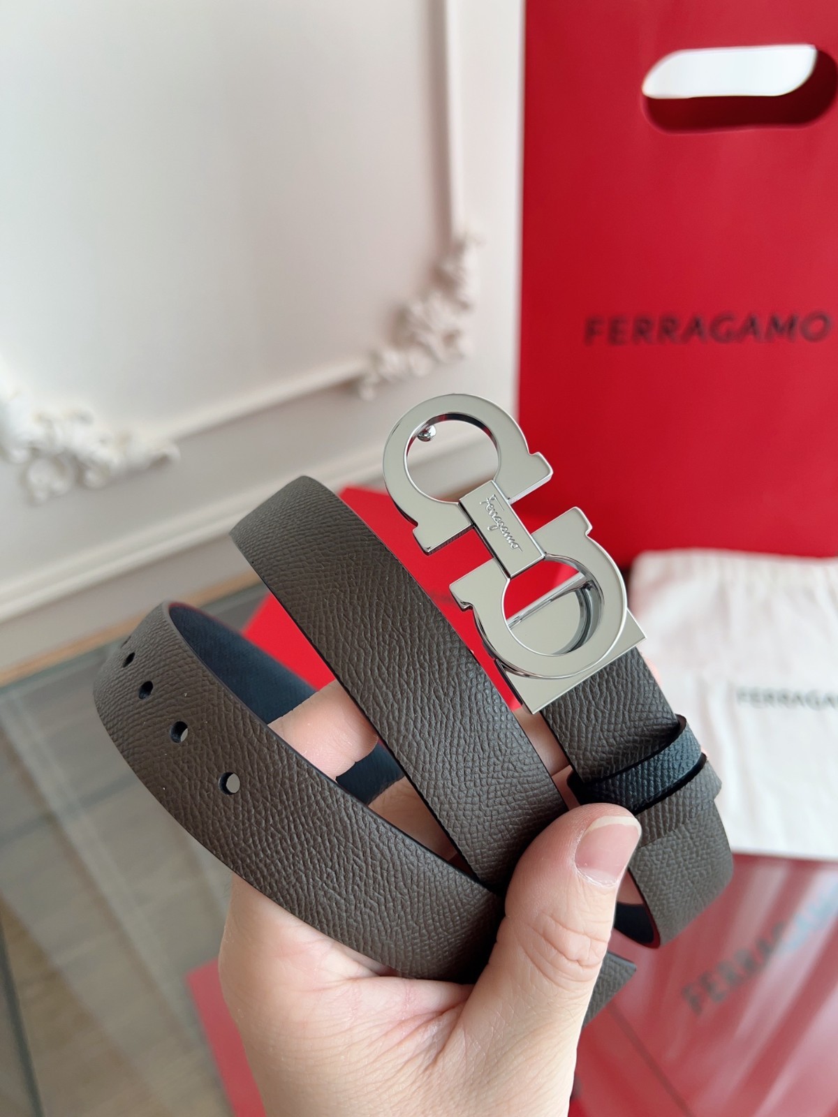Salvatore Ferragamo Gancini Reversible Leather Belt