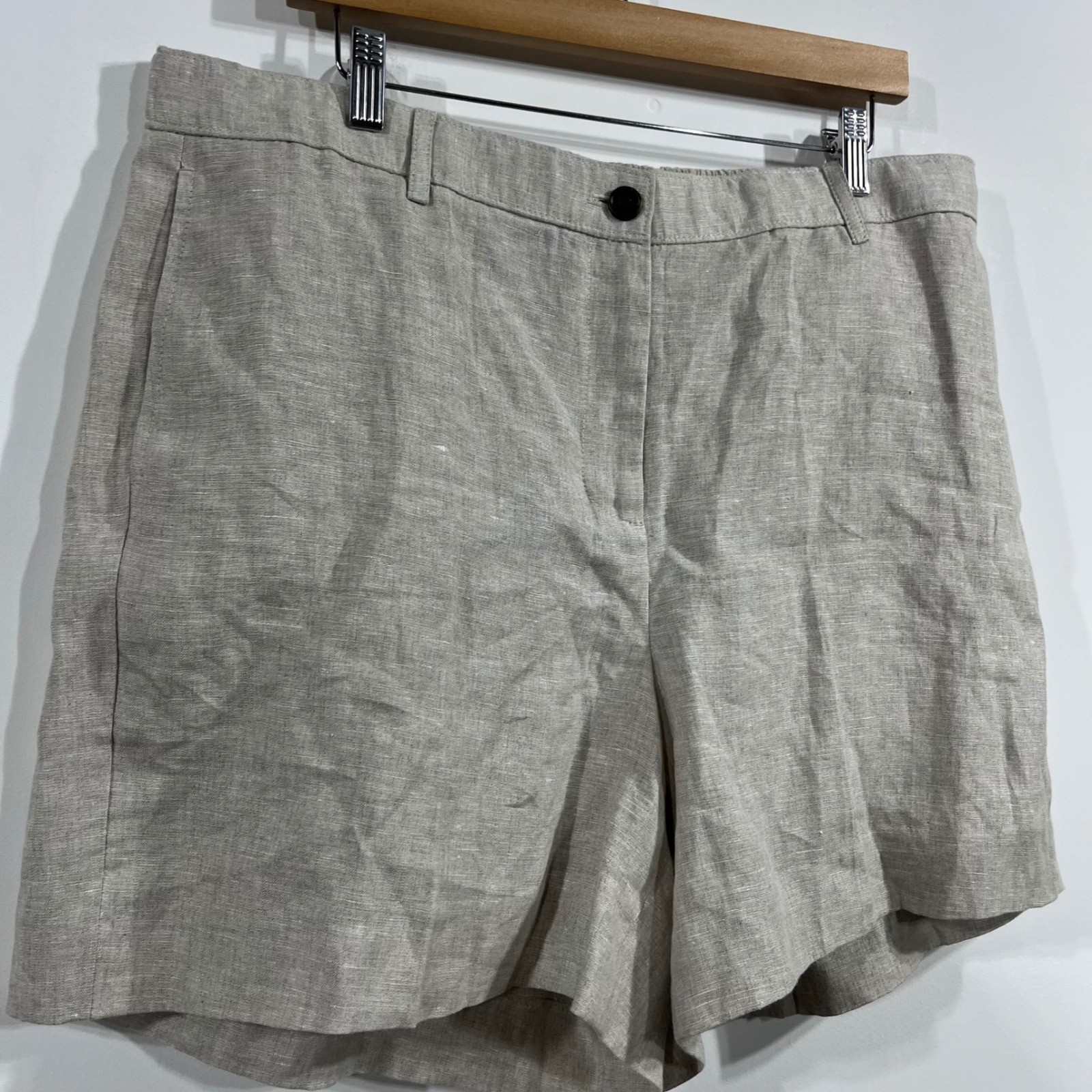 J.Crew Womens Beige Linen Shorts Elastic Back Waist Flat Front Old Money Preppy