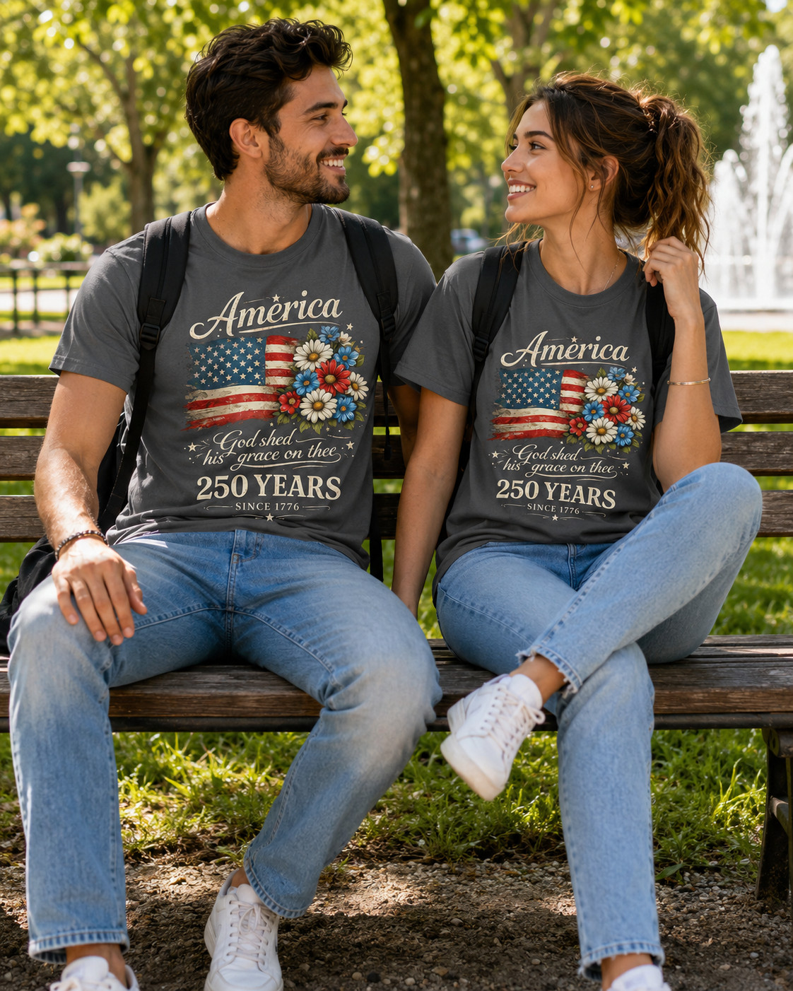 250th Anniversary Flag Floral USA Flag Patriotic 4th of July T-Shirt