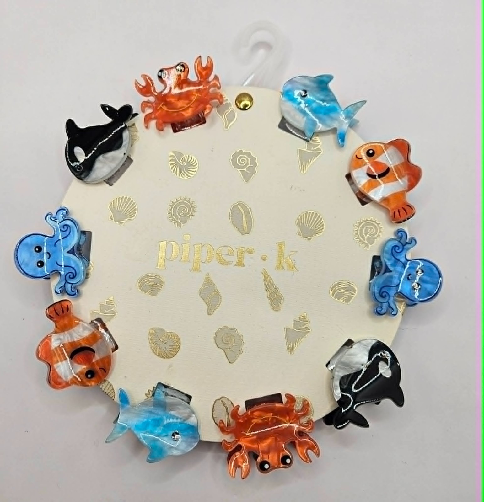 Piper K Hair Clips 10 pc Set Marine animals ocean octopus orca crab