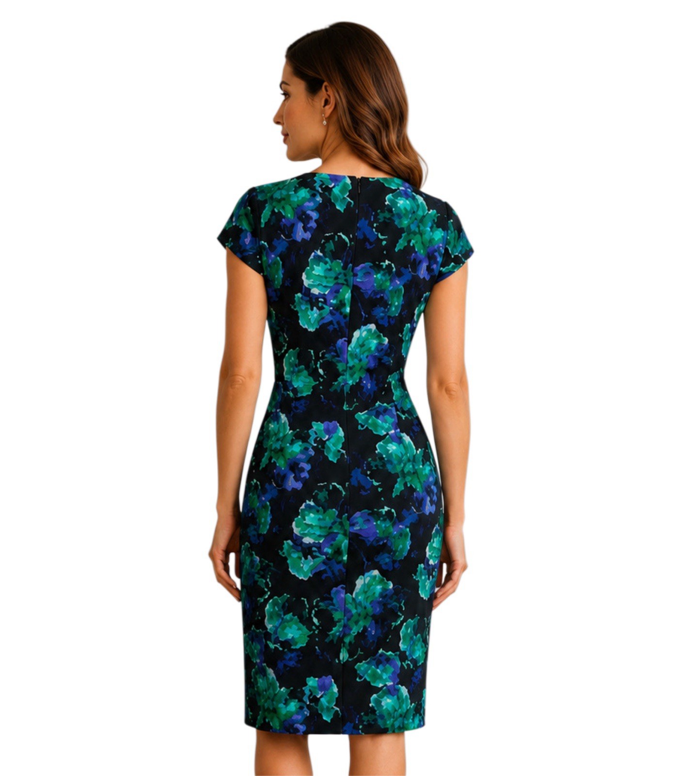 Jacques Vert Straight Dress Size 14 Blue Green Floral Wedding Guest Race Days
