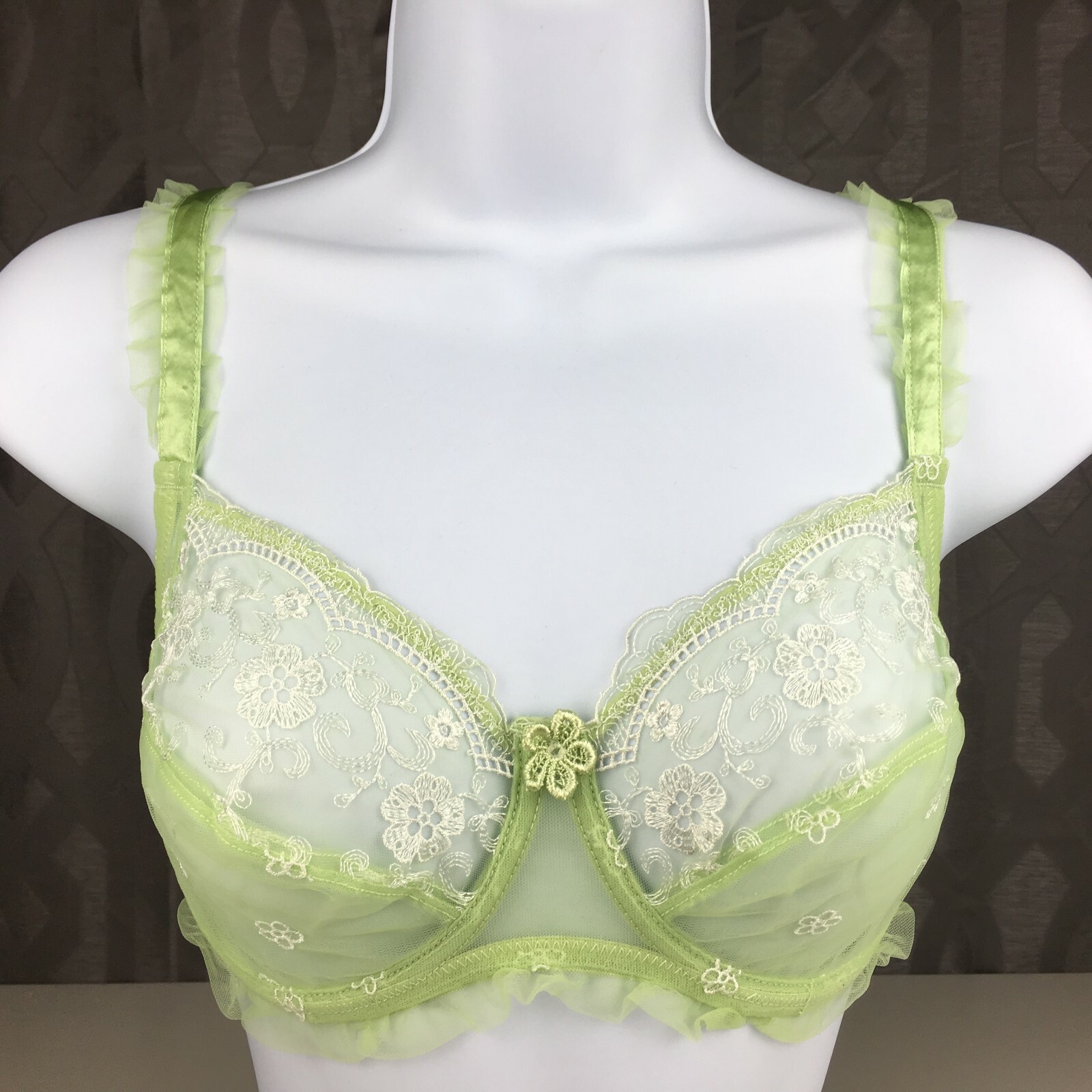 ALEGRO Sheer with Lace Underwire Sexy Lingerie Bra – Lime 9003 – NWT 30-40