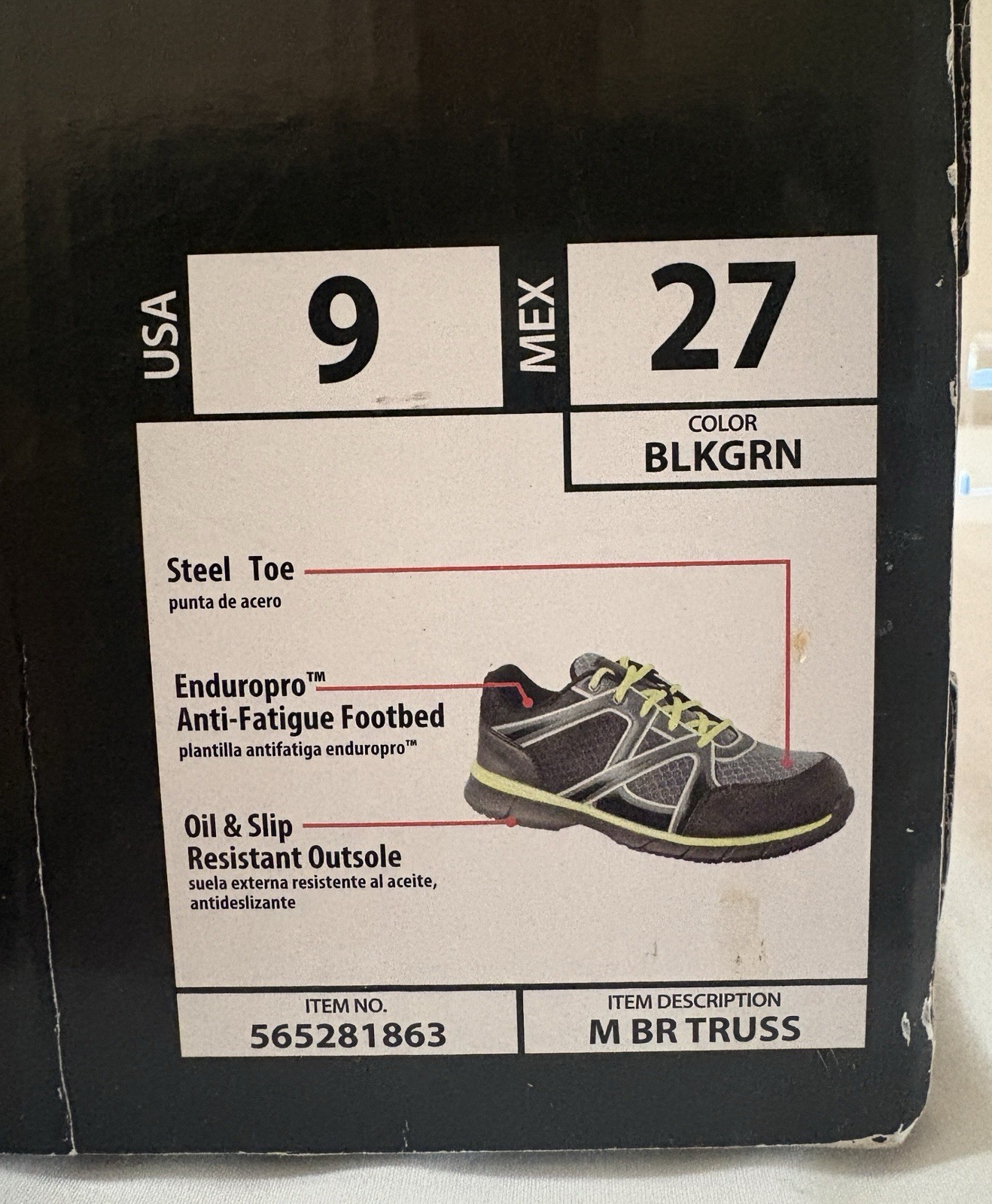BRAHMA Truss men’s shoes, steel toe, oil and slip resistant, black w-green trim