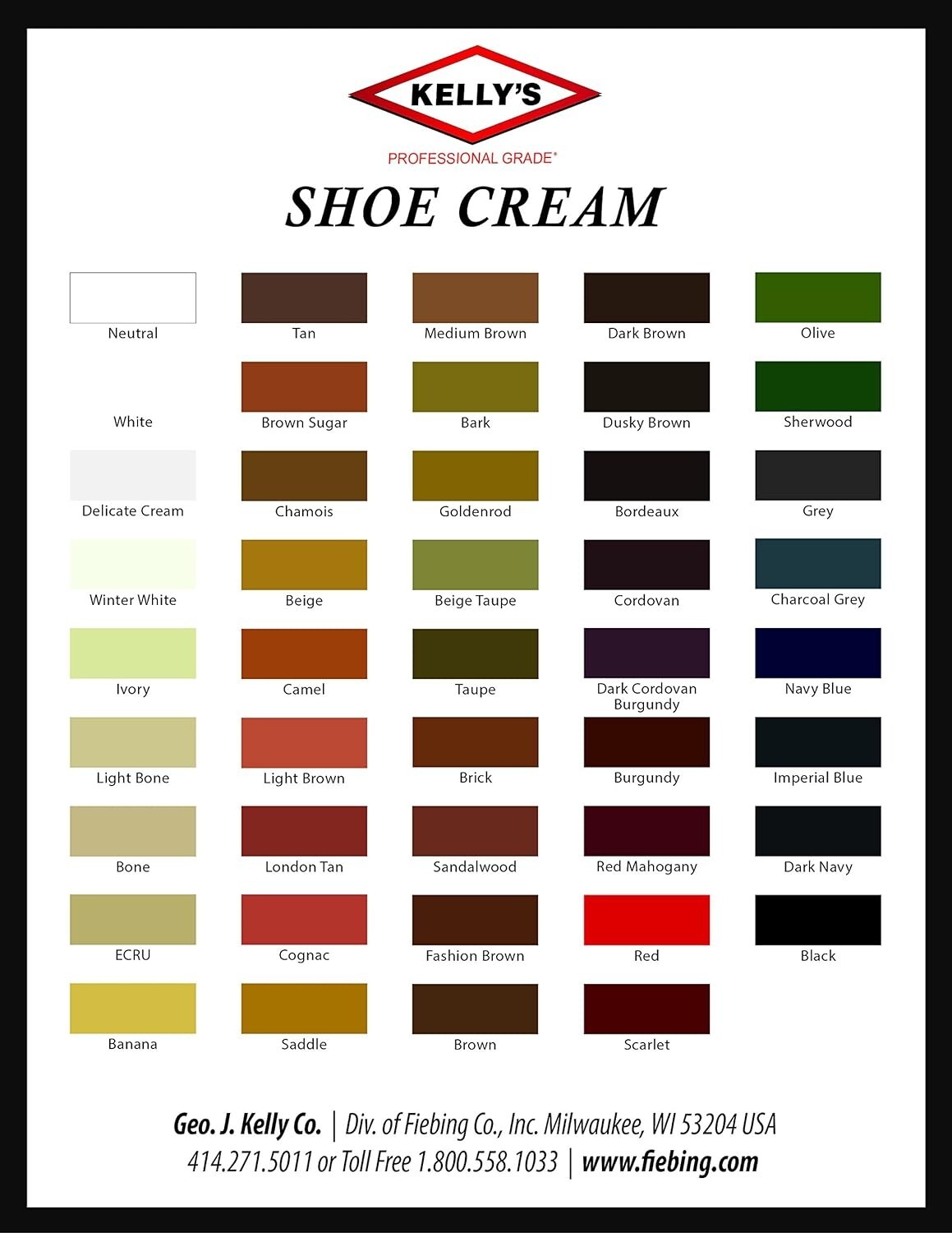 Kelly’s Shoe & Boot Leather Cream Polish By Fiebing’s Black-Imperial Blue COLORS