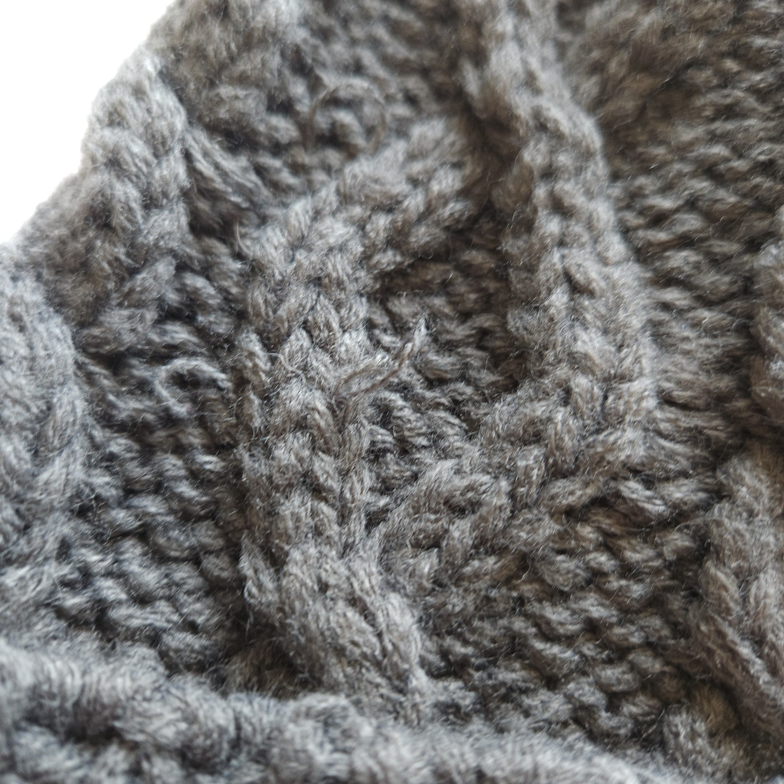Grey Cable Knit Hat with Fluffy Pom OS Beanie Cold Weather Cap Cottagecore