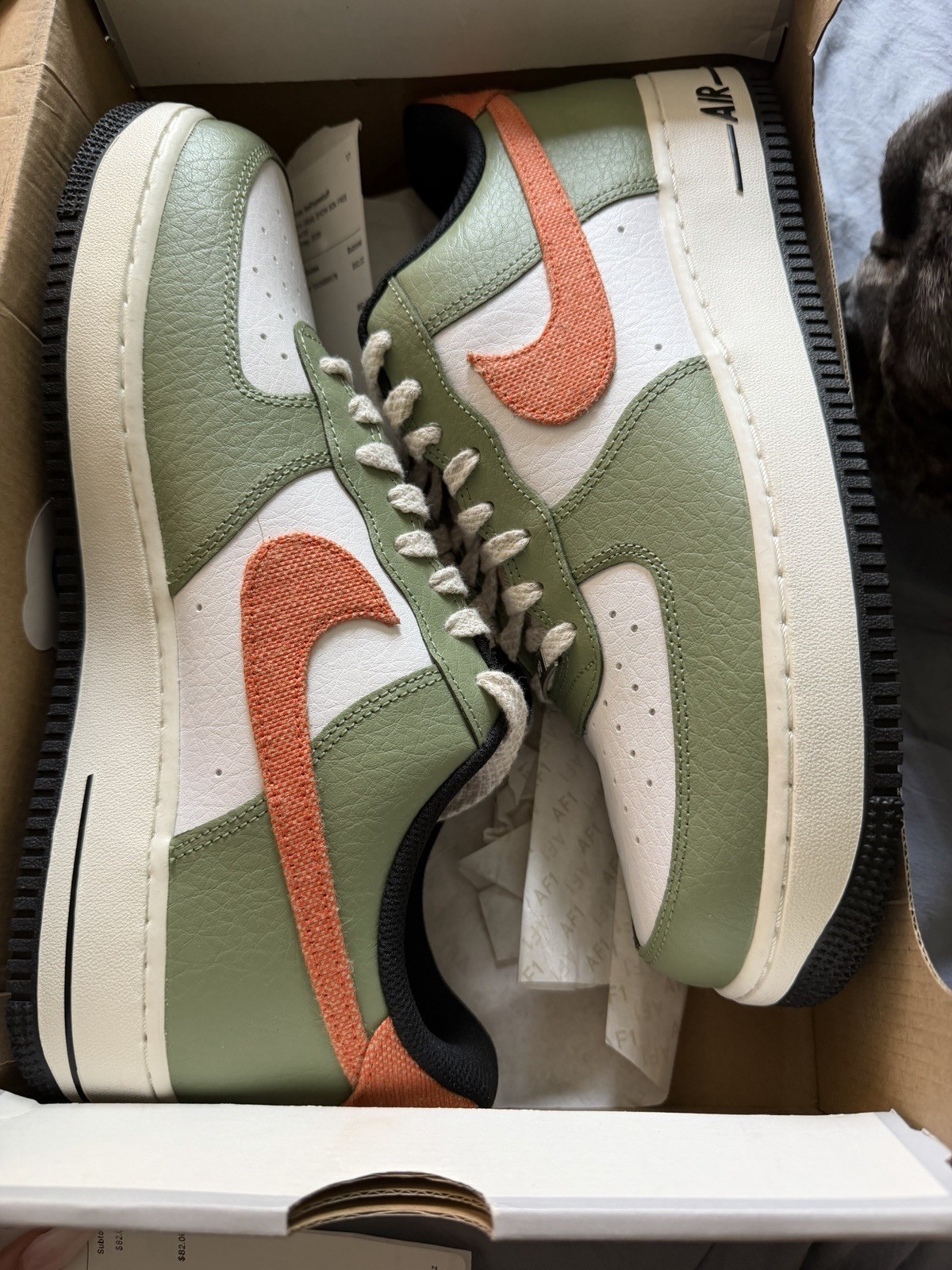 Nike Air Force 1 ’07 Oil Green/White/Safety Orange Low Top Leather FD0758-386