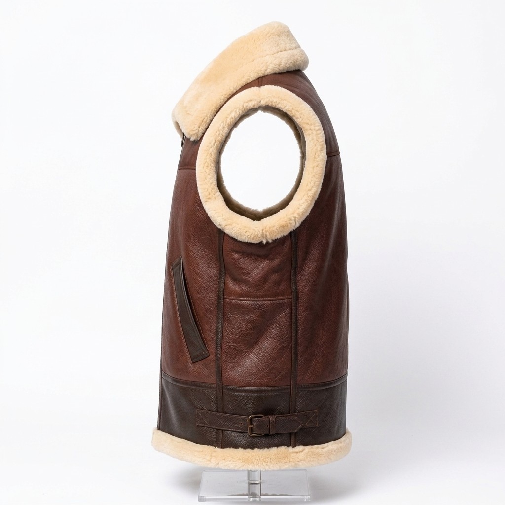 Men B3 Bomber Shearling Leather Vest Aviator Sheepskin Fur Lined Gilet Jacket