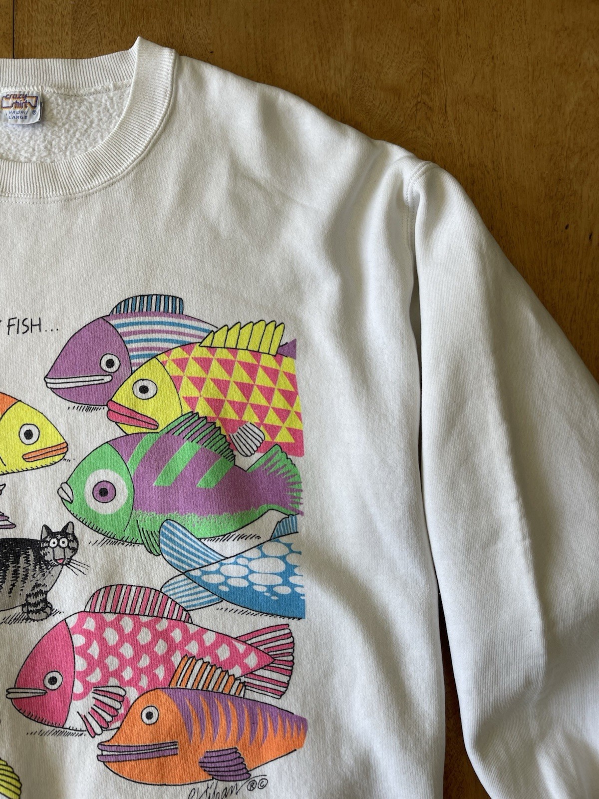 Vintage Crazy Shirt B Kliban Cat So Many Fish So Little Time Sweatshirt Size L