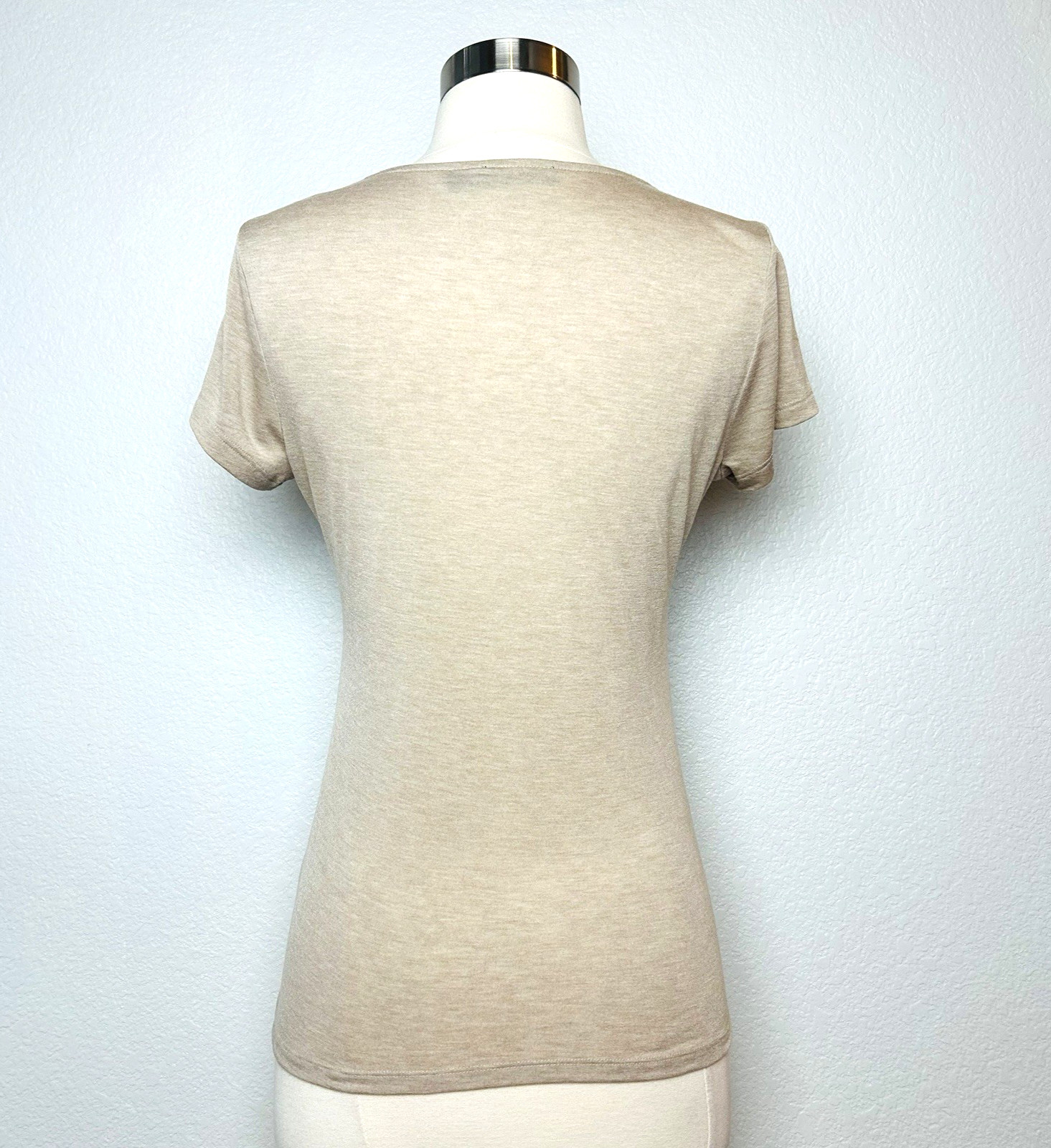The Limited Top Womens S Tan Cap Sleeve Embroidered Crew Neck Stretch Shirt