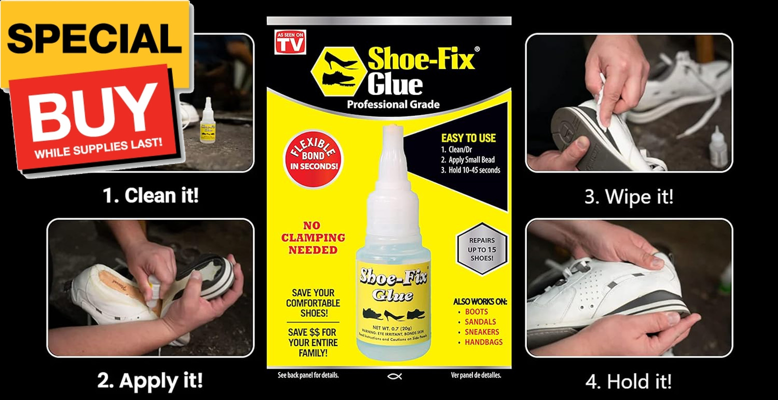 Glue Professional Grade Repair Adhesive for All Footwear Instant Bond, Clear Dry