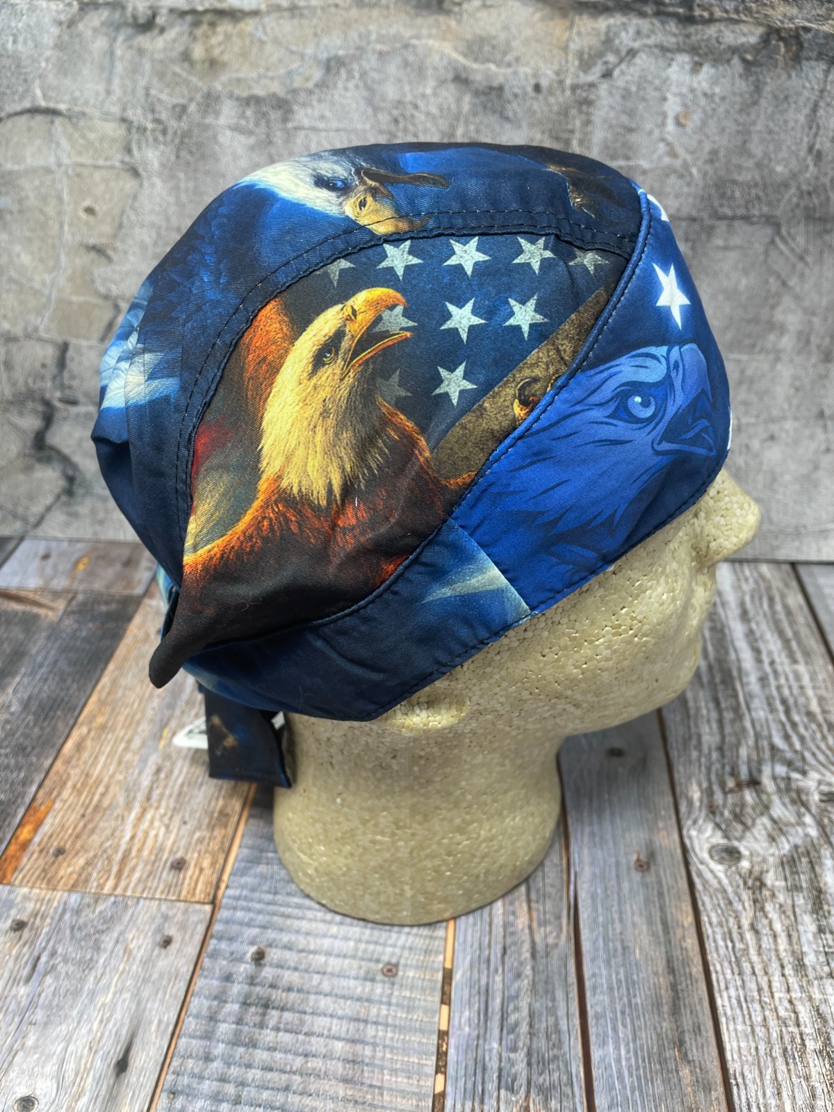 American Patrotic USA Eagle Platinum Durag Doo Rag Cap Biker Durag Sweatband